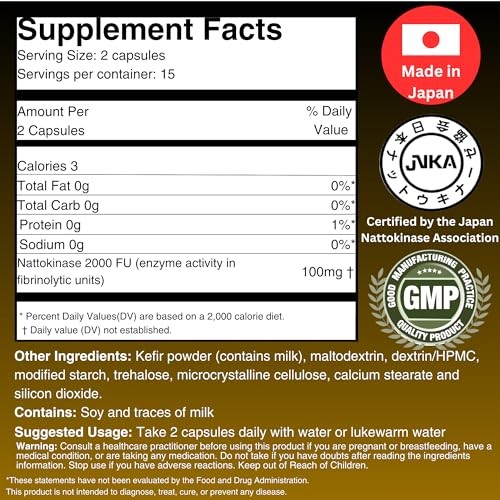 Nattokinase 2,000 FU and Kefir Supplement – Made in Japan – Patented Double