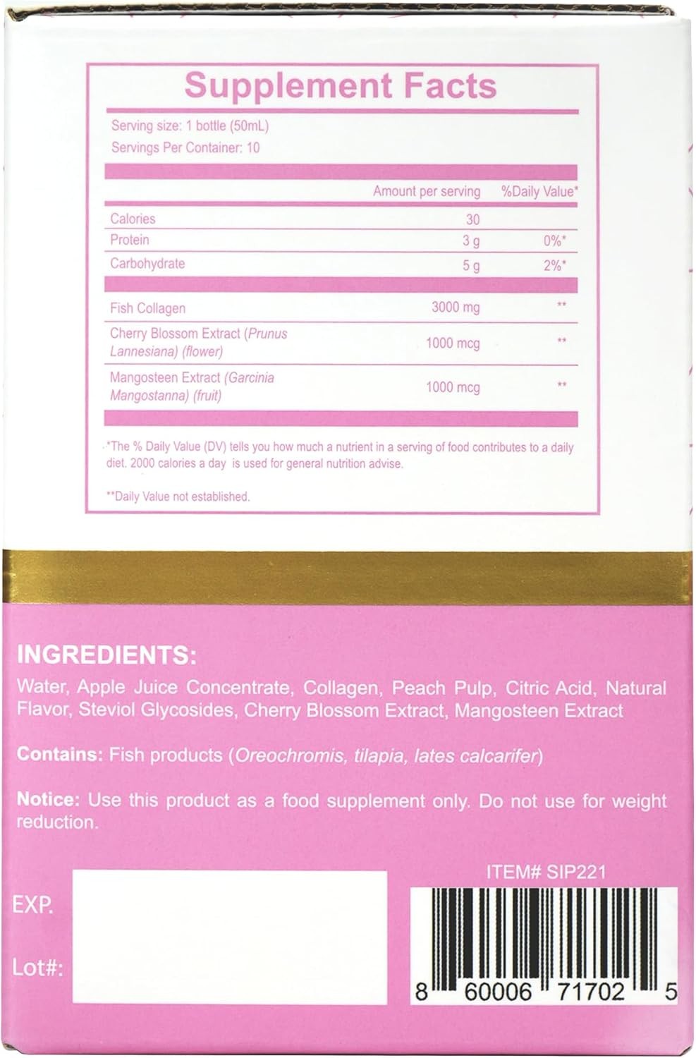 Sakura Collagen Drink with Cherry Blossom Extract, 50 ml x 10 Bottles