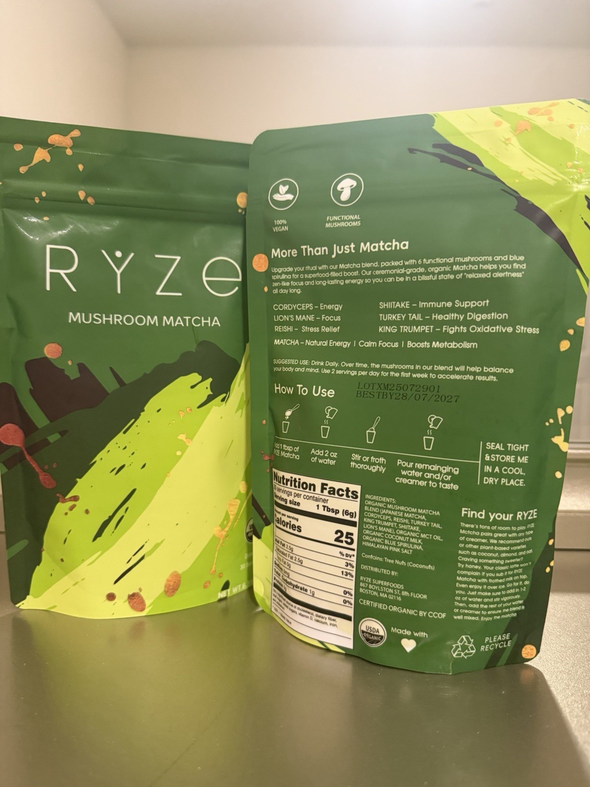 Ryze Organic Mushroom Matcha 2 Pack – 30 Servings Each .