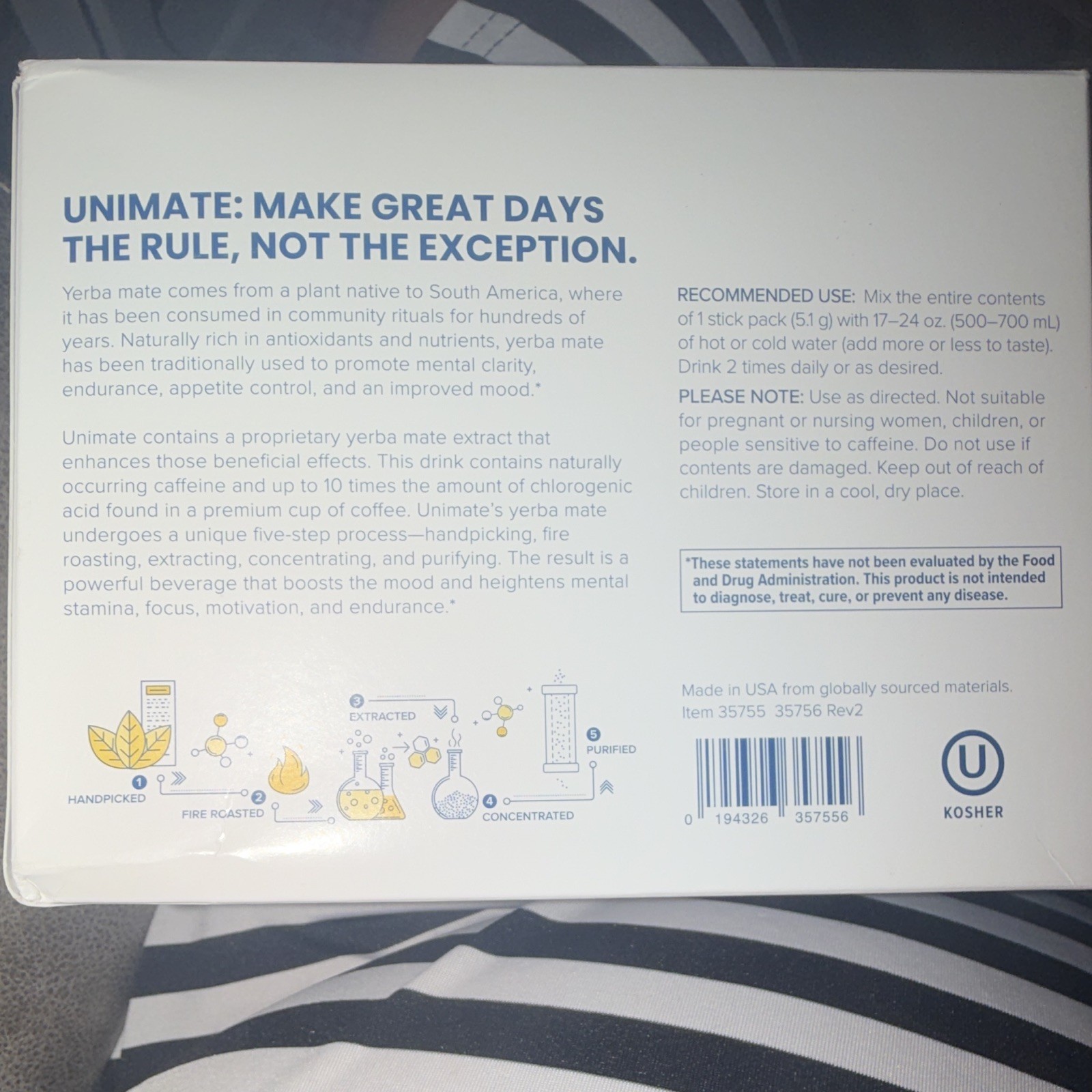 Unicity Unimate Ultra-Concentrated Yerba Mate Drink Mix Lemon 30 Sticks 5.4oz
