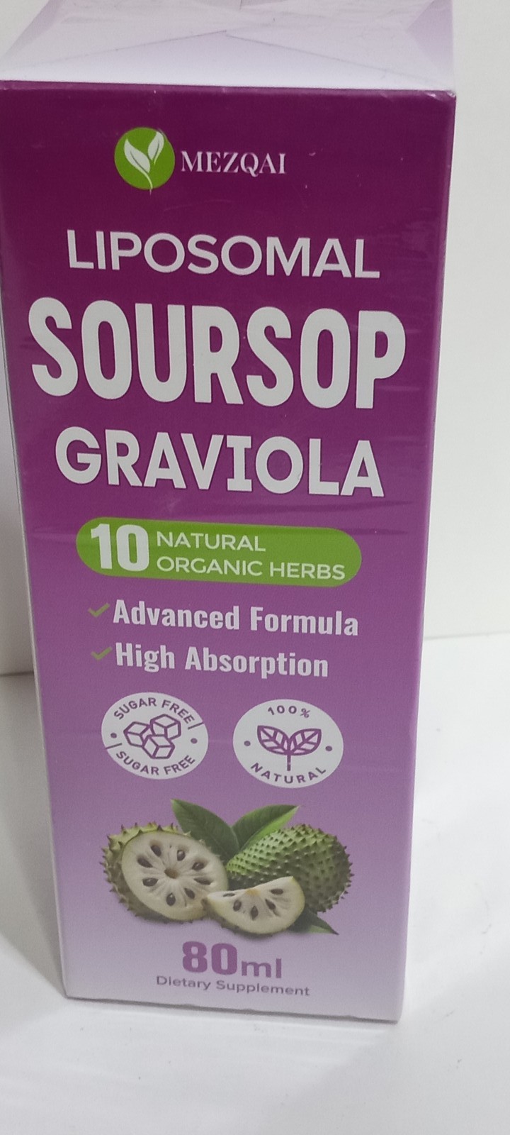 MEZQAI Liposomal Soursop Graviola Liquid 80ml – 10 Natural Organic Herbs Sugar