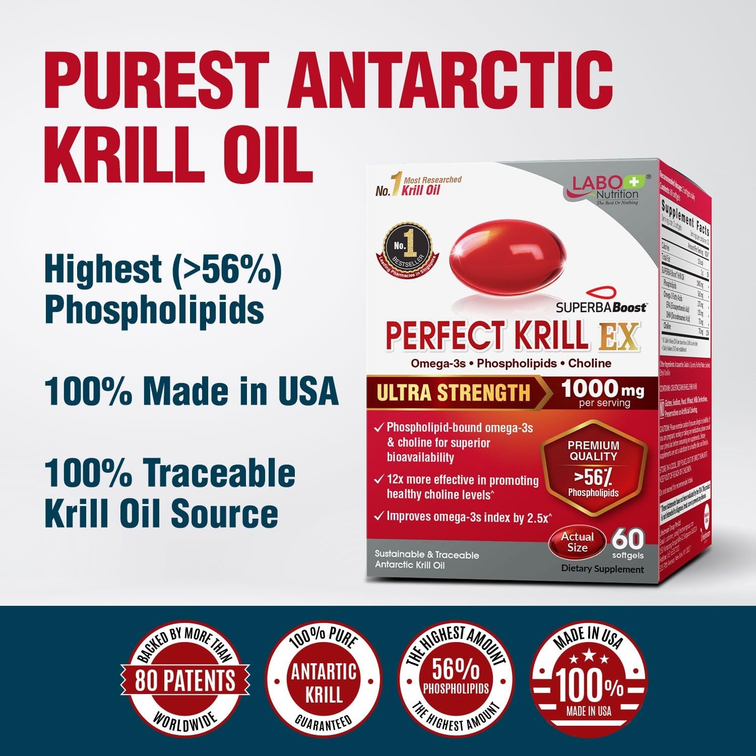 LABO Nutrition Perfect Krill EX, The Purest Ultra Strength Antarctic Krill Oi…