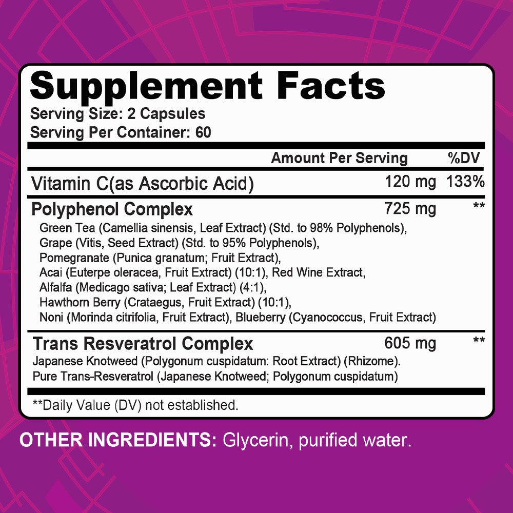 Resveratrol Antioxidant Supplement Vitamin C 605 mg for Heart Skin Brain Health