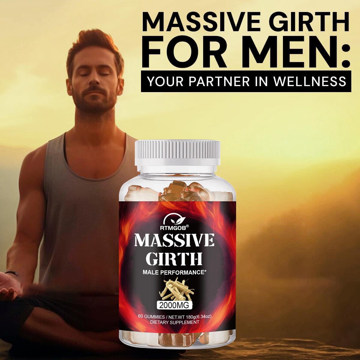 Massive Girth Performance Gummies, 2000mg, 60 Count for Men,s Vitality Support