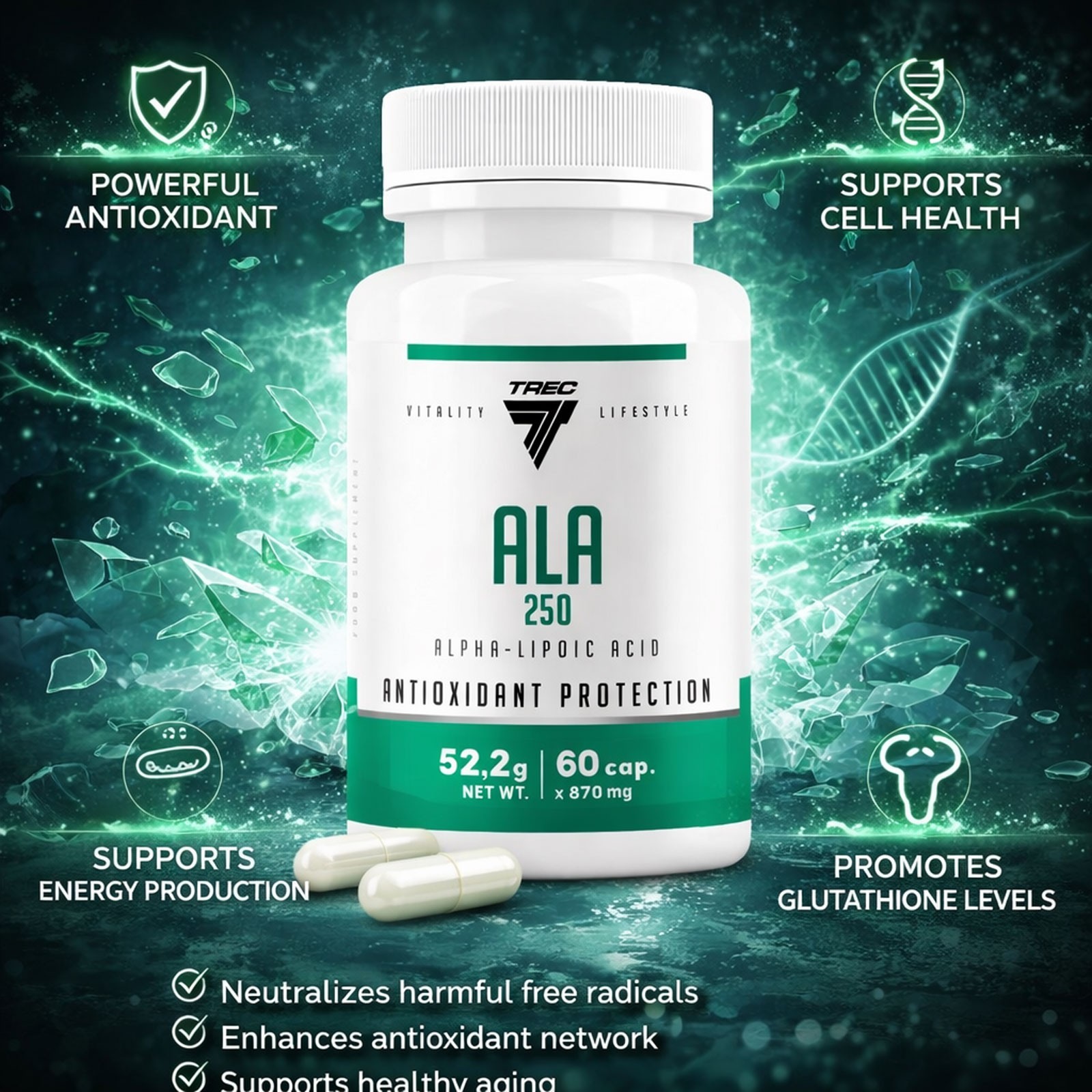 ALA 250 – TREC – 60-120 Capules – energy metabolism,supports energy production