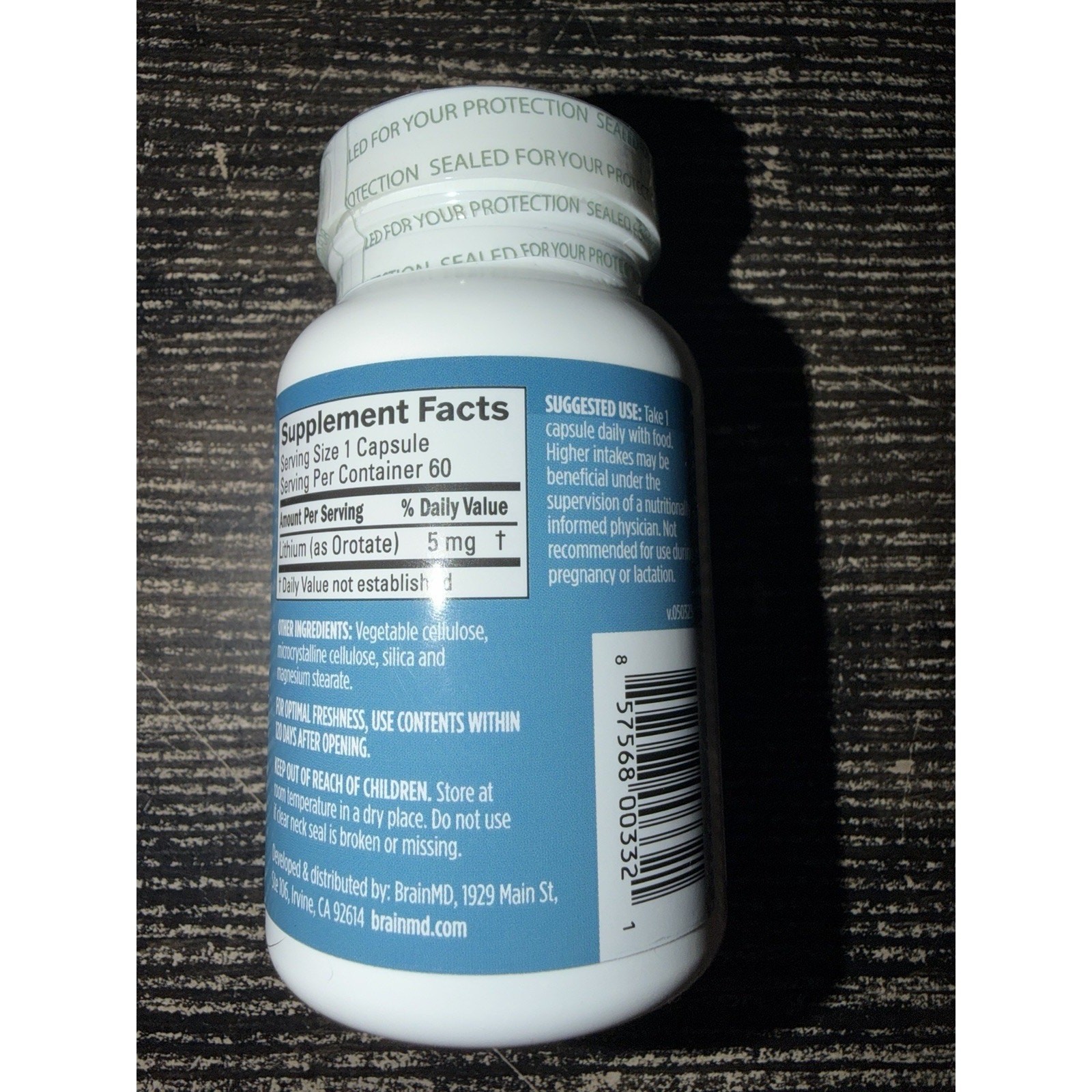Brain MD Lithium Orotate 60 Capsules Exp 11/2028 New Sealed