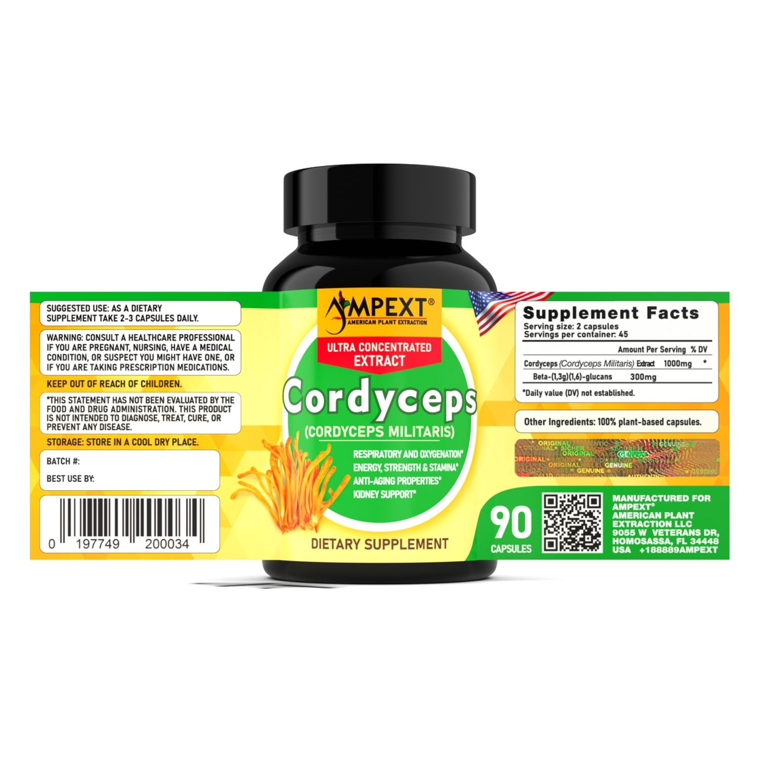 Cordyceps Extract – Only Fruiting Bodies, Over 30% Beta-Glucans, 90 caps