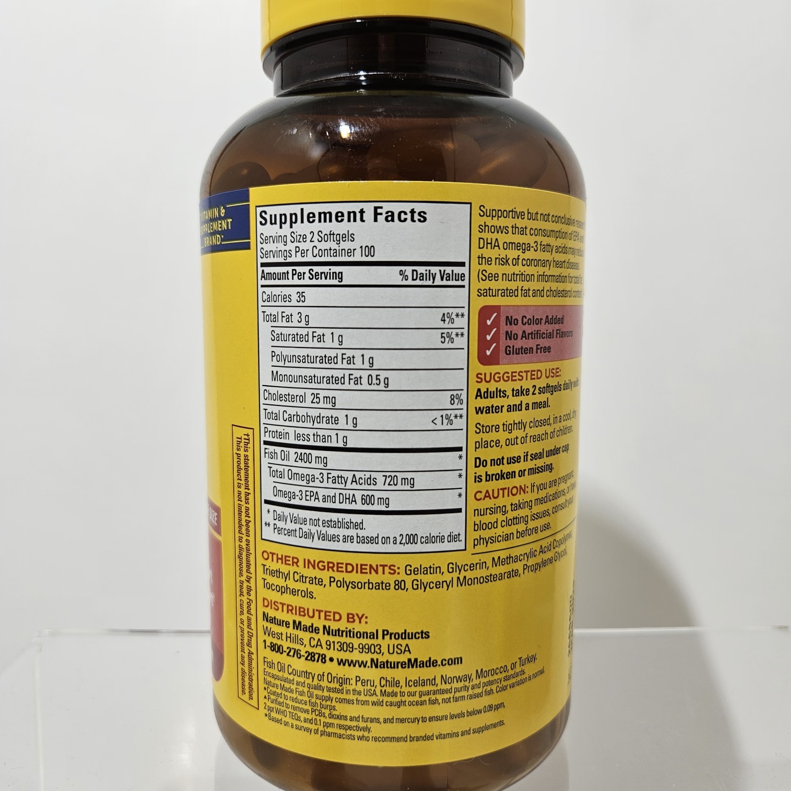 Nature Made Fish Oil 1200mg (360 mg Omega-3) Heart Health 200 Softgels Exp 03/29