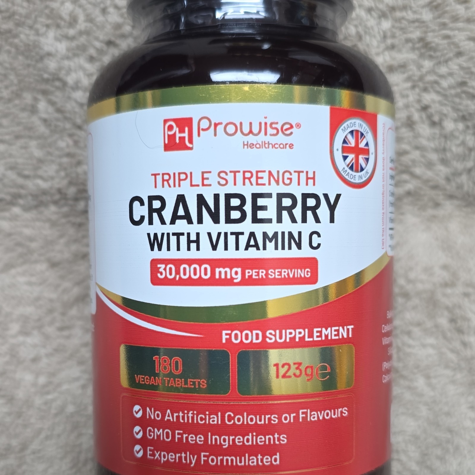 Prowise Healthcare Triple Strength Cranberry Vitamin C Vegan Tablets 180 30000mg