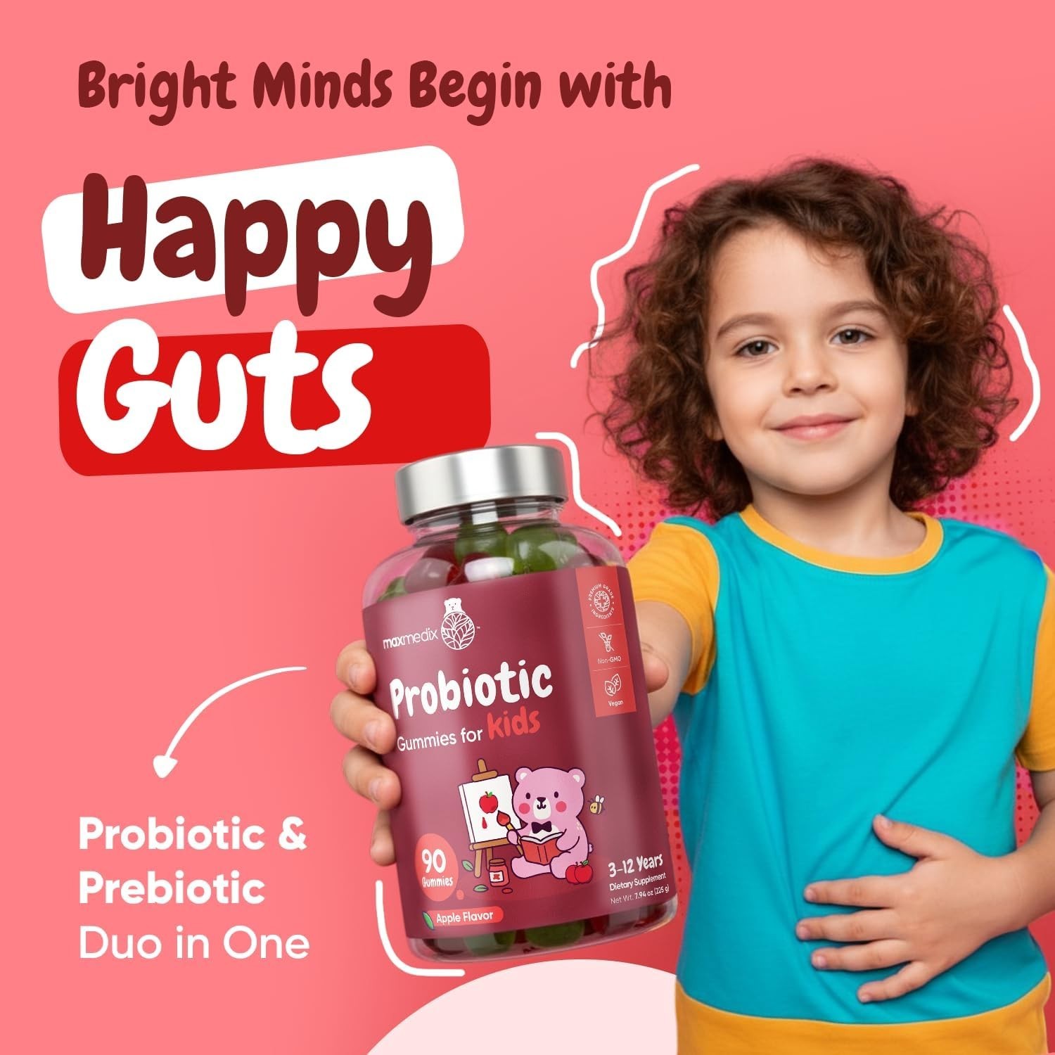 maxmedix Kids Probiotics Gummies 1 Billion CFU 90 Count – Digestive Support