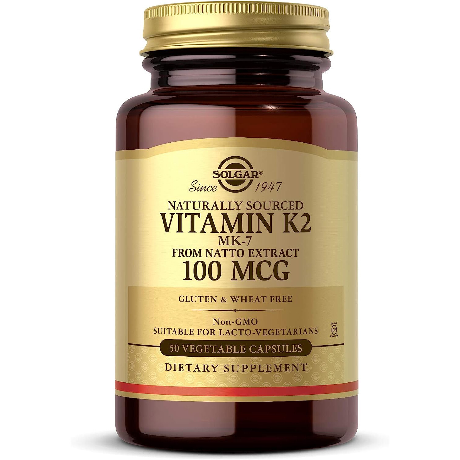 Solgar Natural Vitamin K2 (MK-7) 100 mcg, 50 Vegetable Capsules