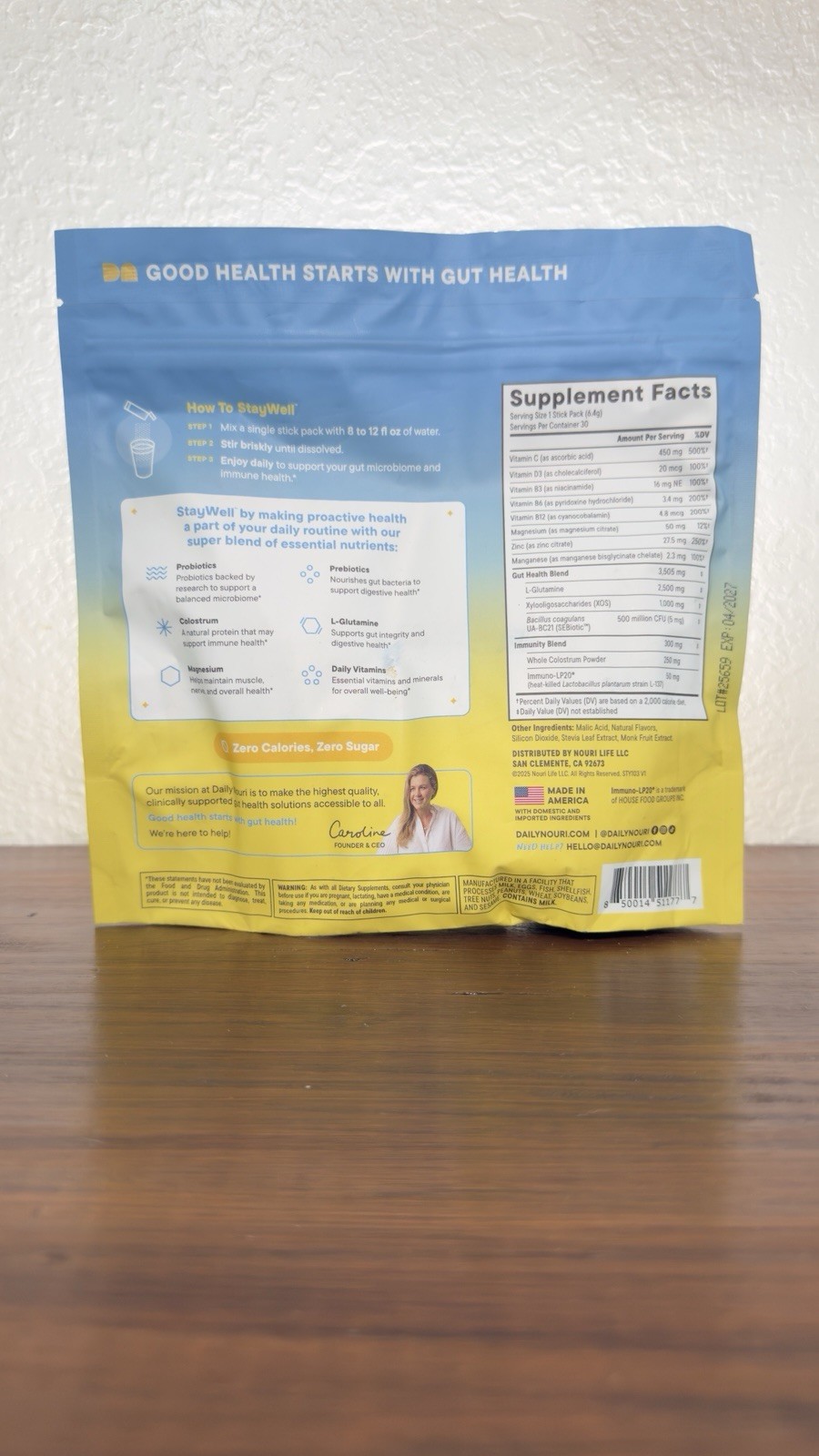 dailynouri StayWell Digestive & Immunity Drink Mix Lemonade 30 Stick Packs