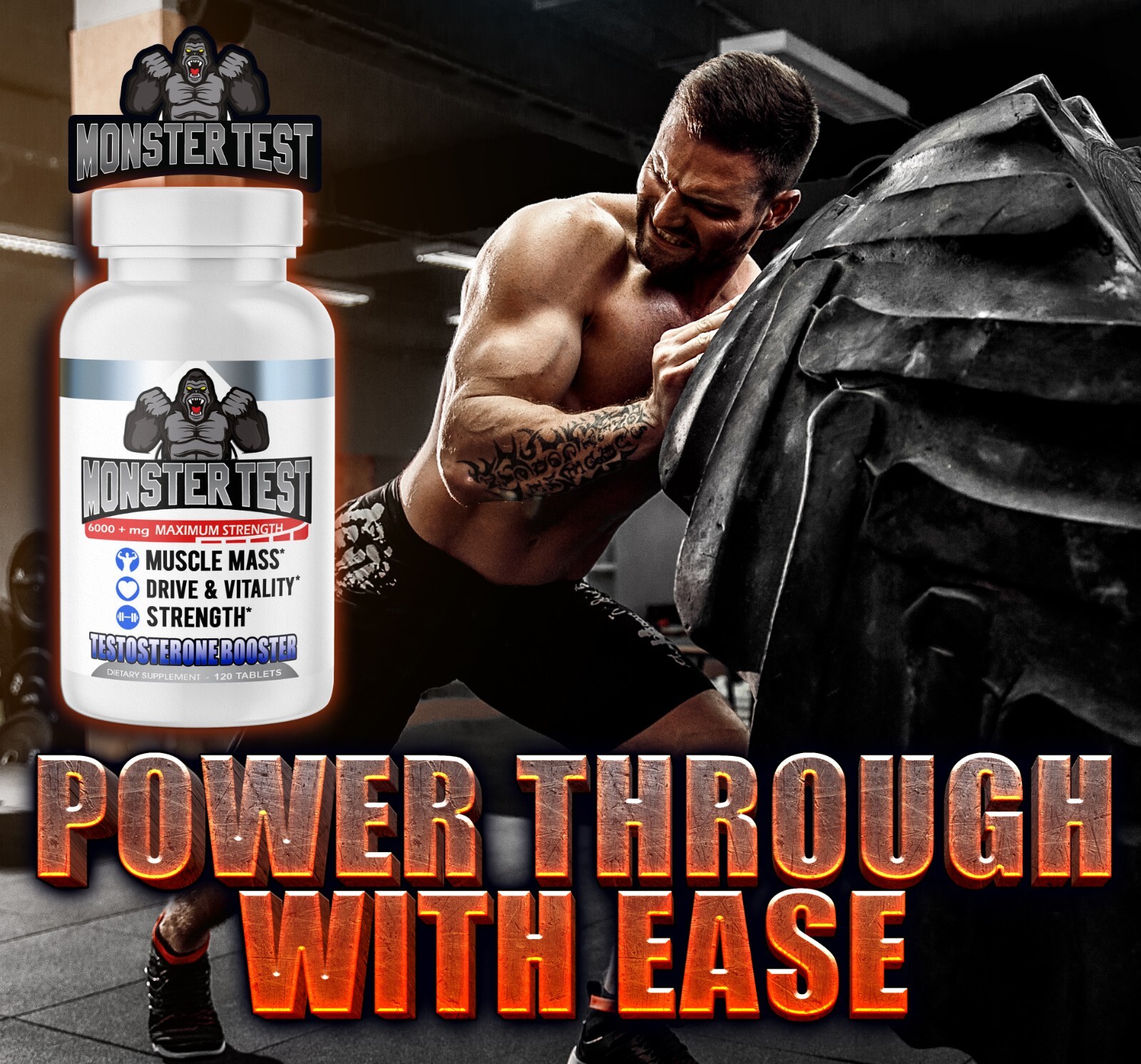 Test Booster Monster Test 120ct + Monster Just Tribulus Angry Supplements 2pk