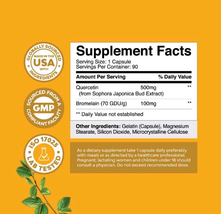 Pure Quercetin with Bromelain Supplement for Immune Aid – High Potent 90ct