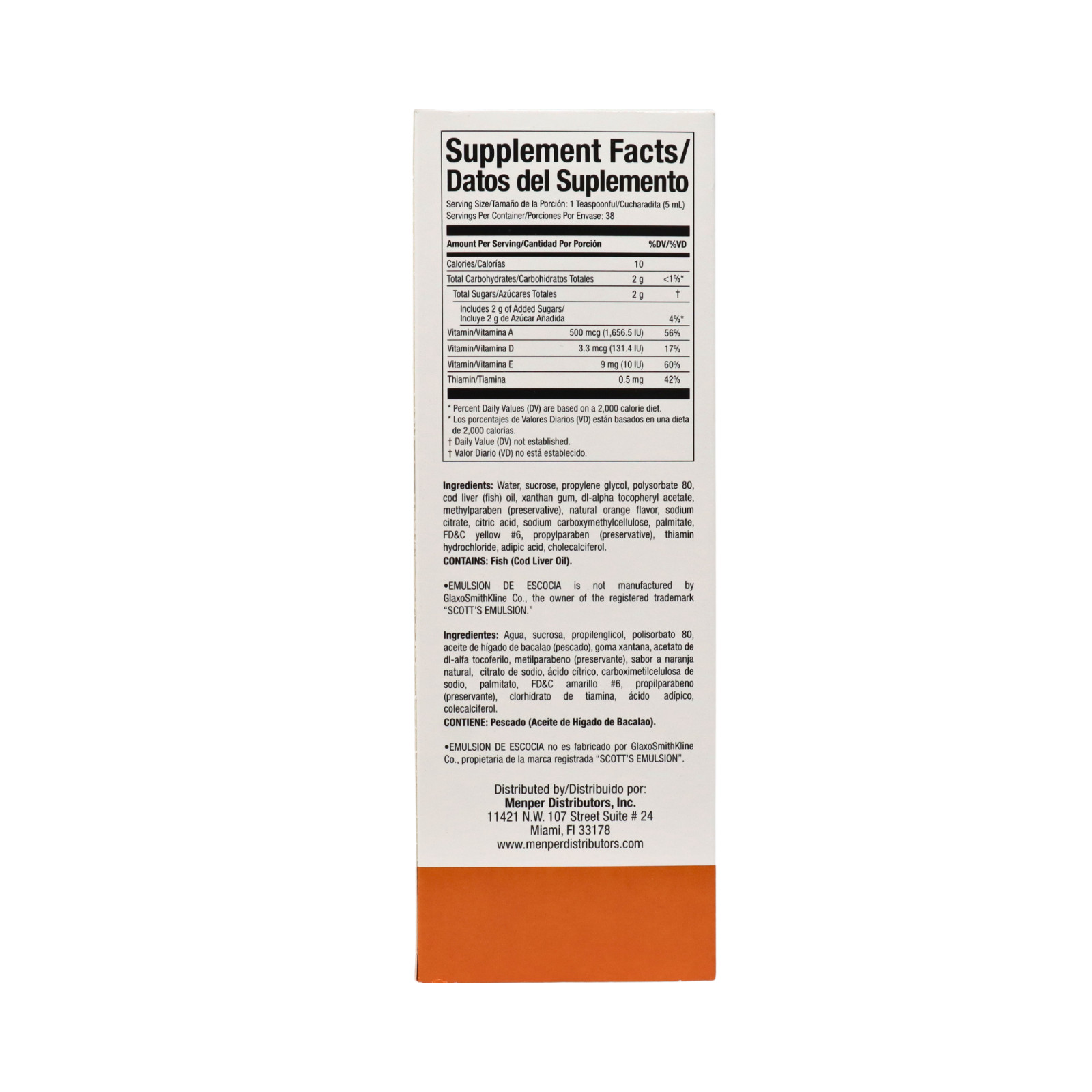 Emulsion De Escocia Cod Liver Oil Vit A,D&E [PACK OF 2] – Orange Flavor 6.5 floz
