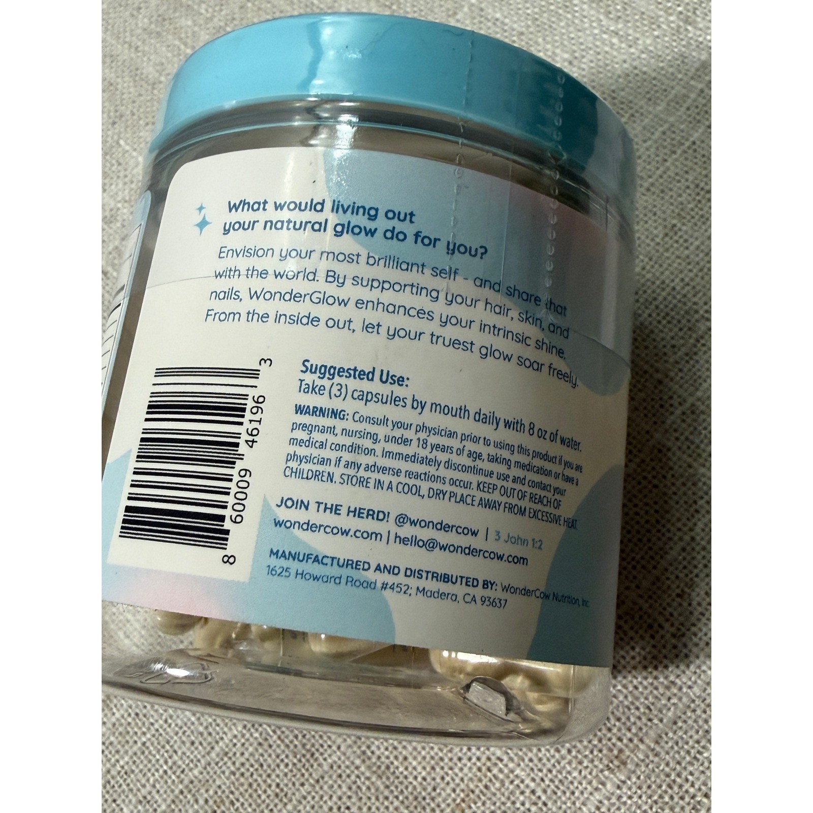 WonderCow WonderGlow Colostrum Collagen Hyaluronic Acid Skin Supplement 90ct