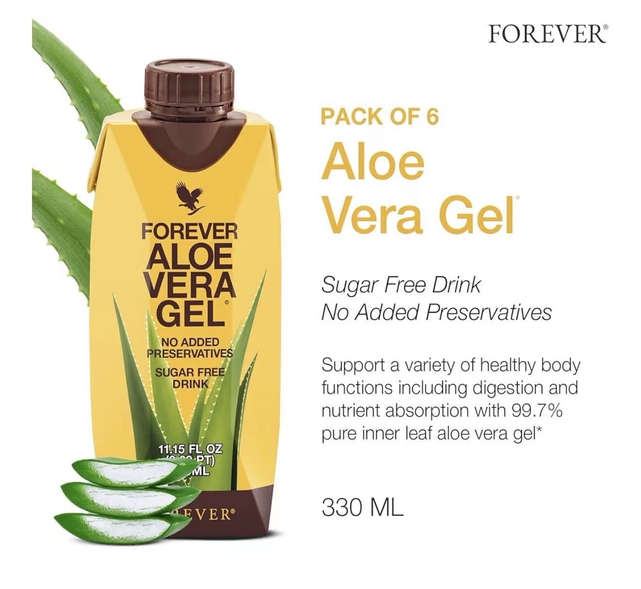 Forever Aloe Vera Sugar-Free Gel Drink No Added Preservatives 330ml 6 Pack