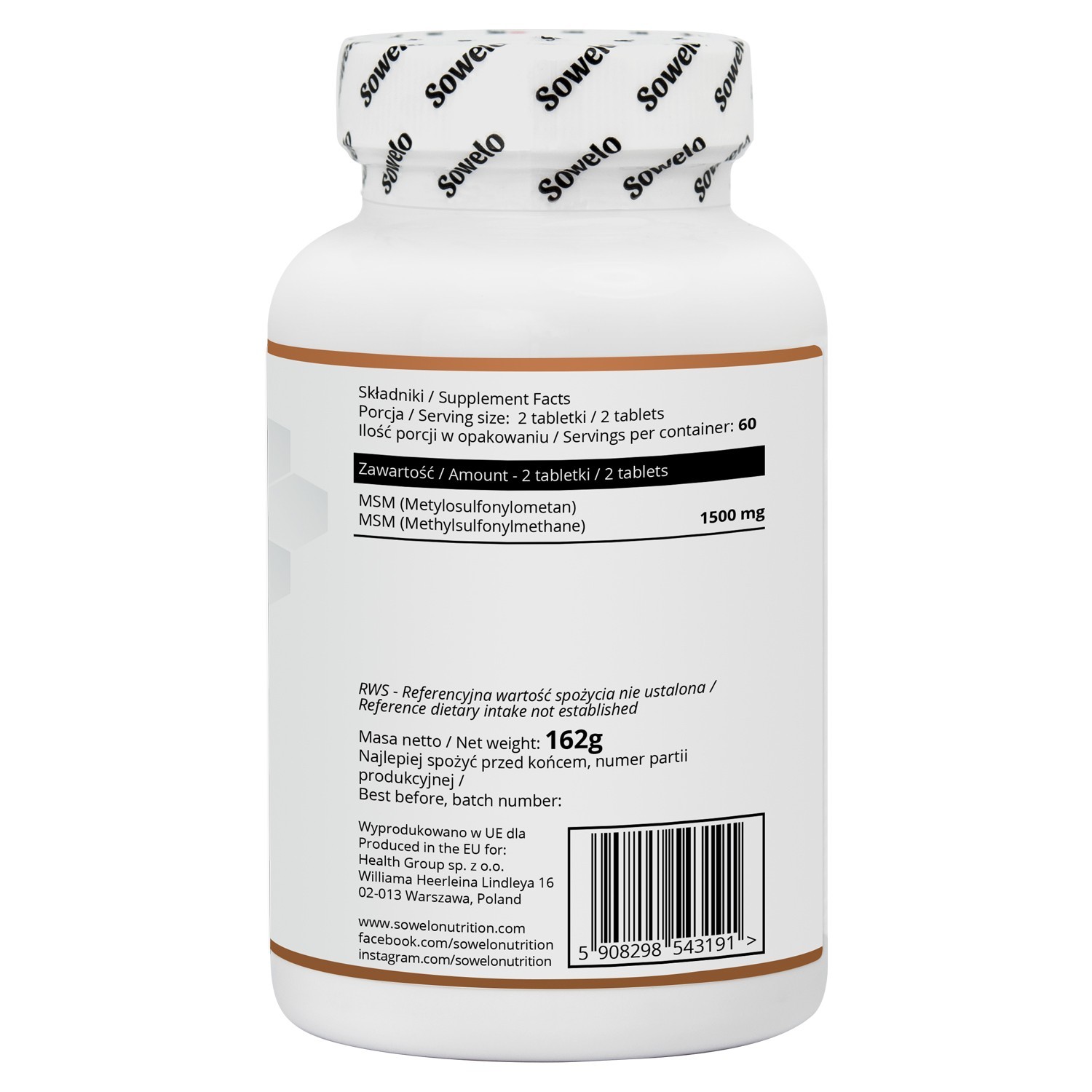 SOWELO MSM TABLETS METHYLSULFONYLMETHANE- ORGANIC SULFUR