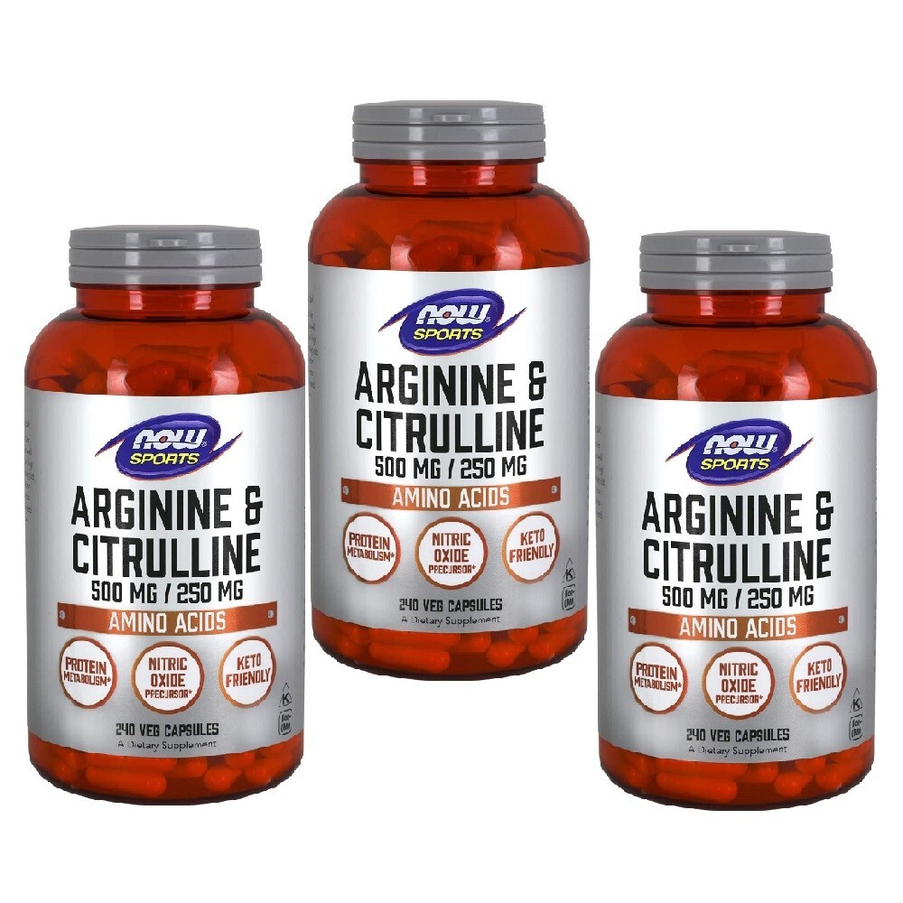 NOW FOODS Arginine & Citrulline 500 mg/ 250 mg, 240 Veg Capsules [3 Pack]