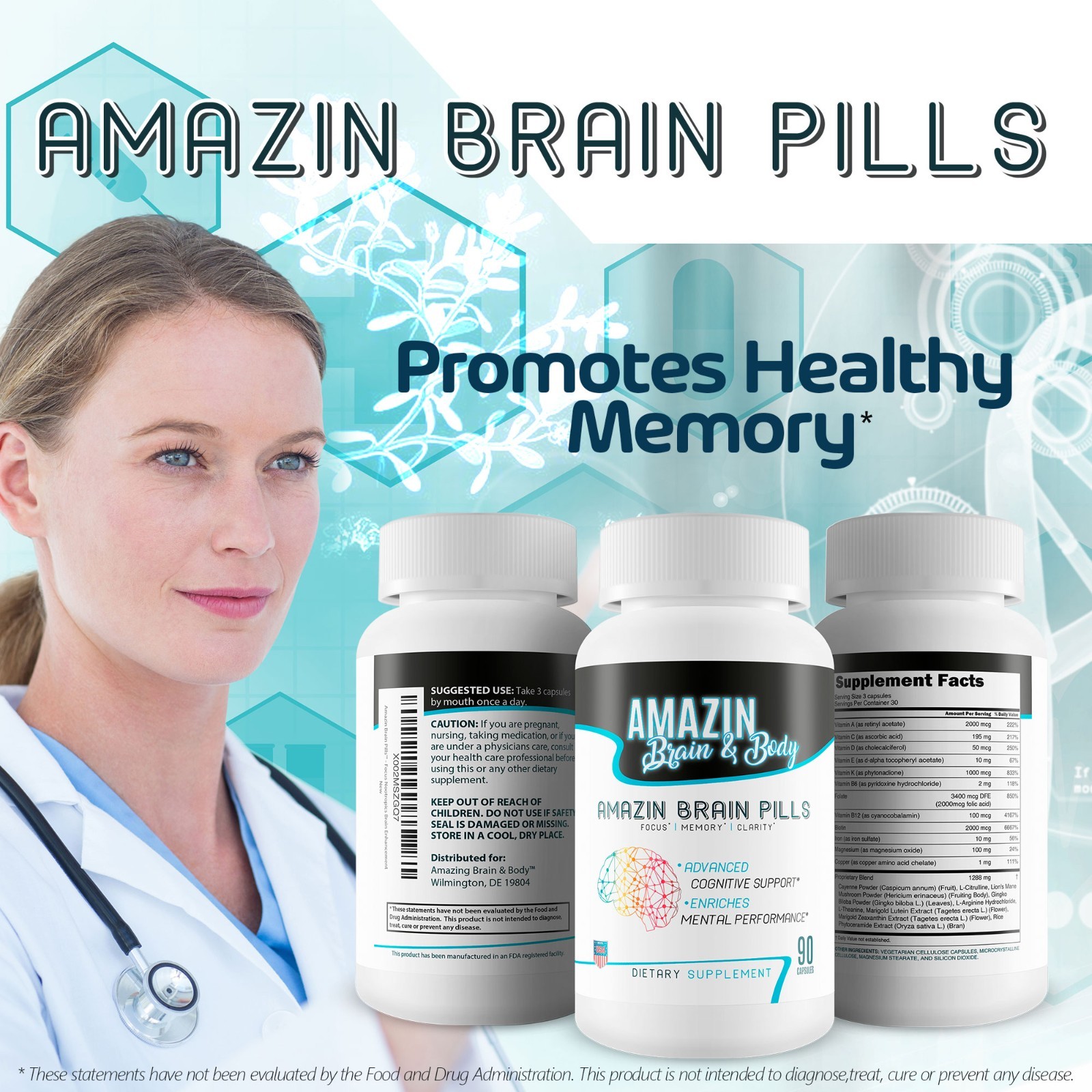 Amazin Brain Pills – Focus – Memory – Clarity – Advanced Cognitive Support