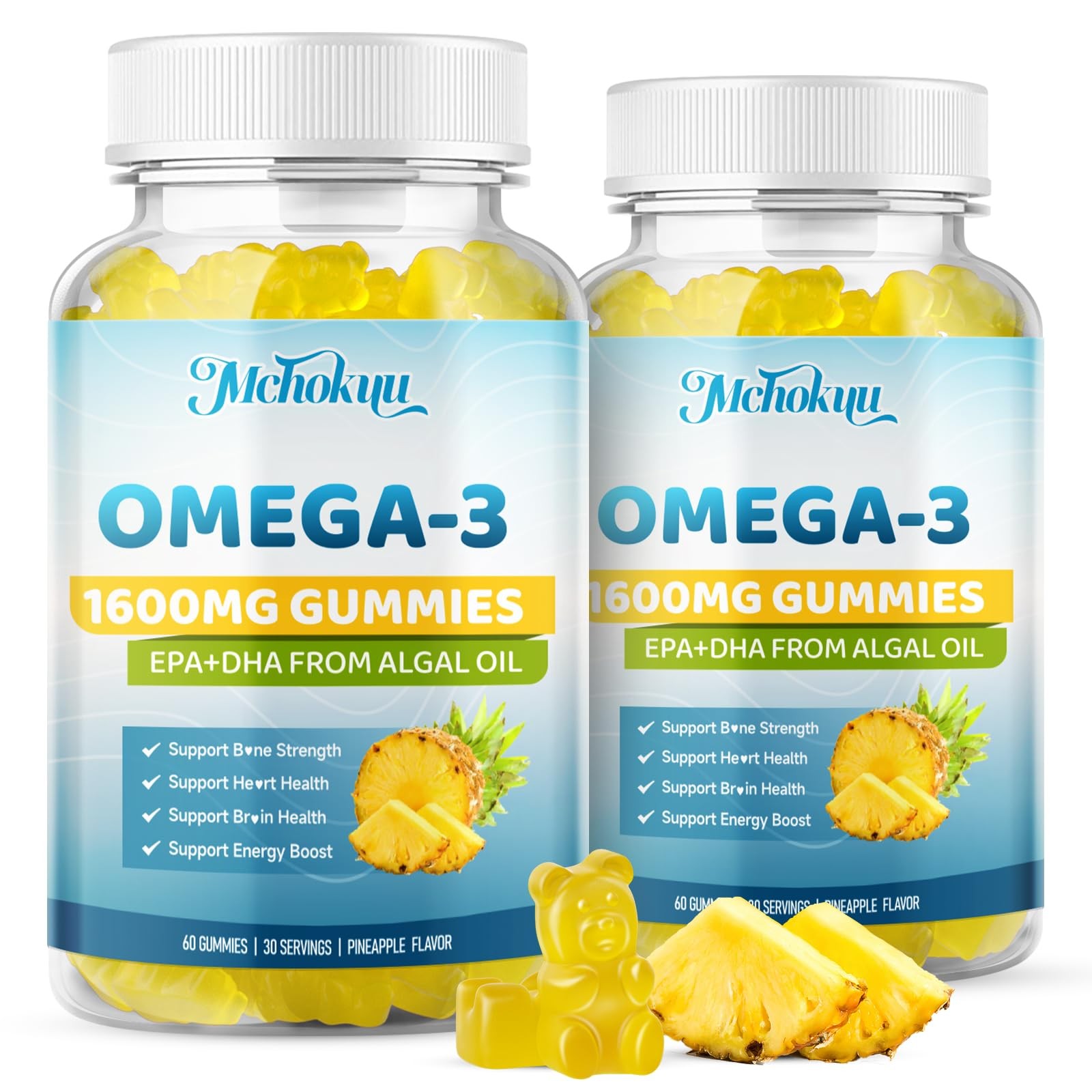 Mchokuu Vegan Omega-3 Gummies 1600Mg Epa Dha From Algal Oil Fish Oil