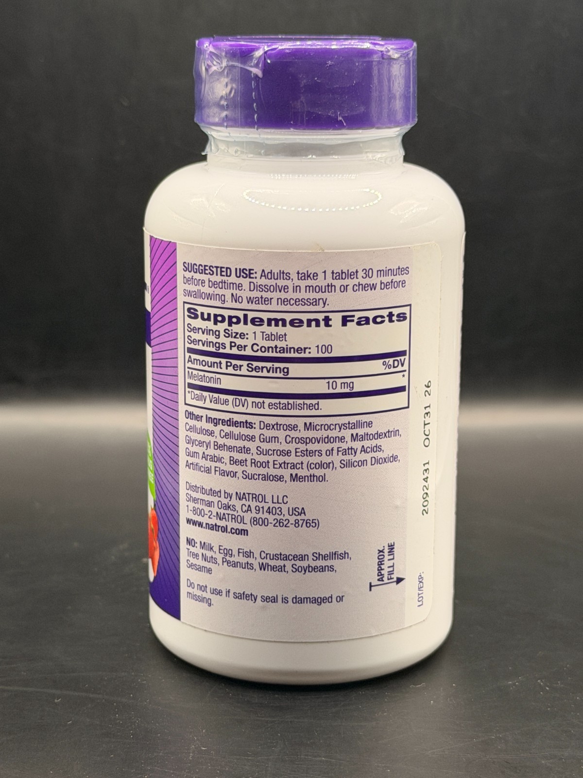 Melatonin 10mg – Strawberry Flavor – 100 Fast Dissolve Tablets Exp 10/31/2026