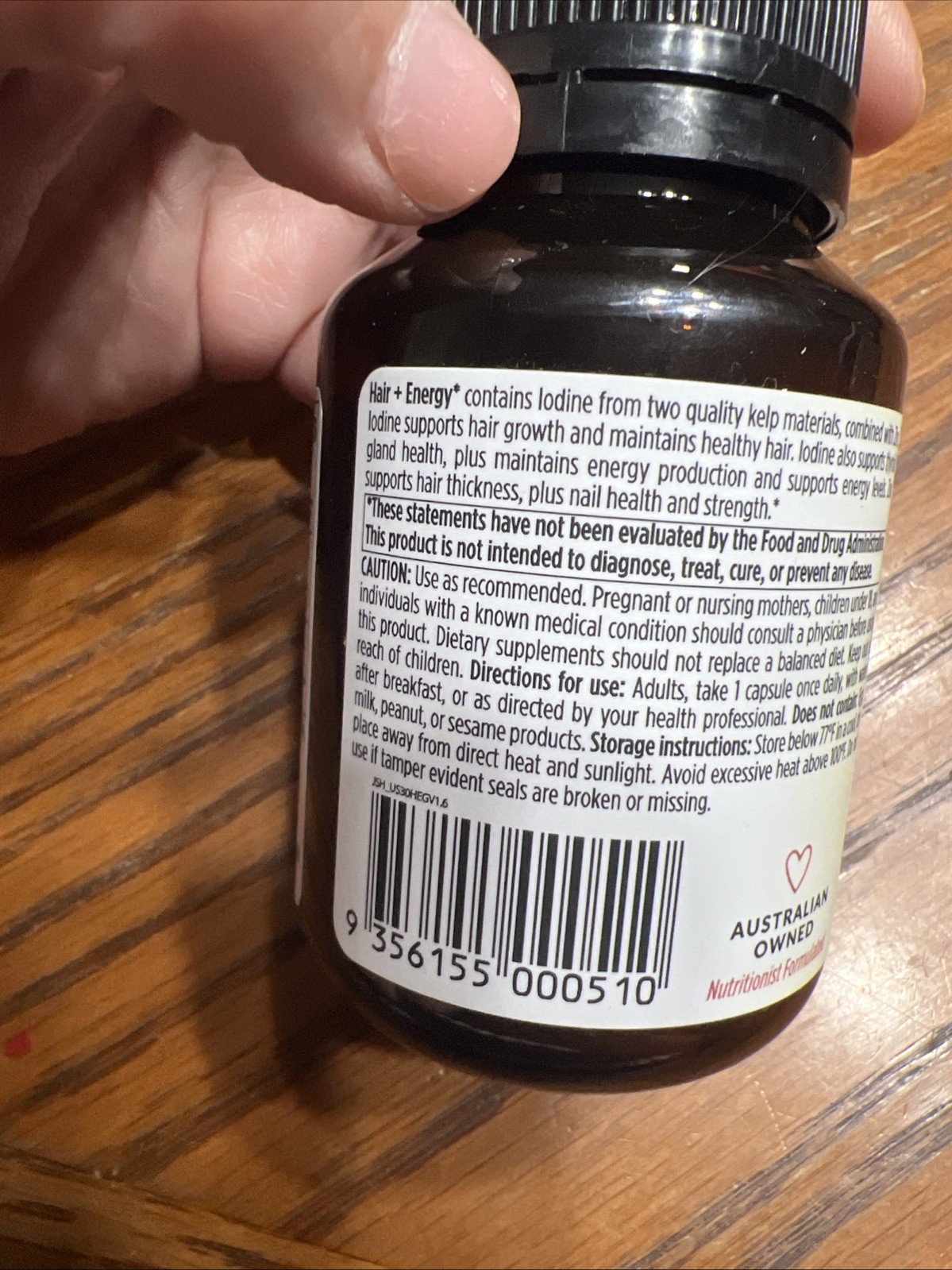 JSHealth Hair + Energy 30 Capsules Supplement, Black/Amber Bottle