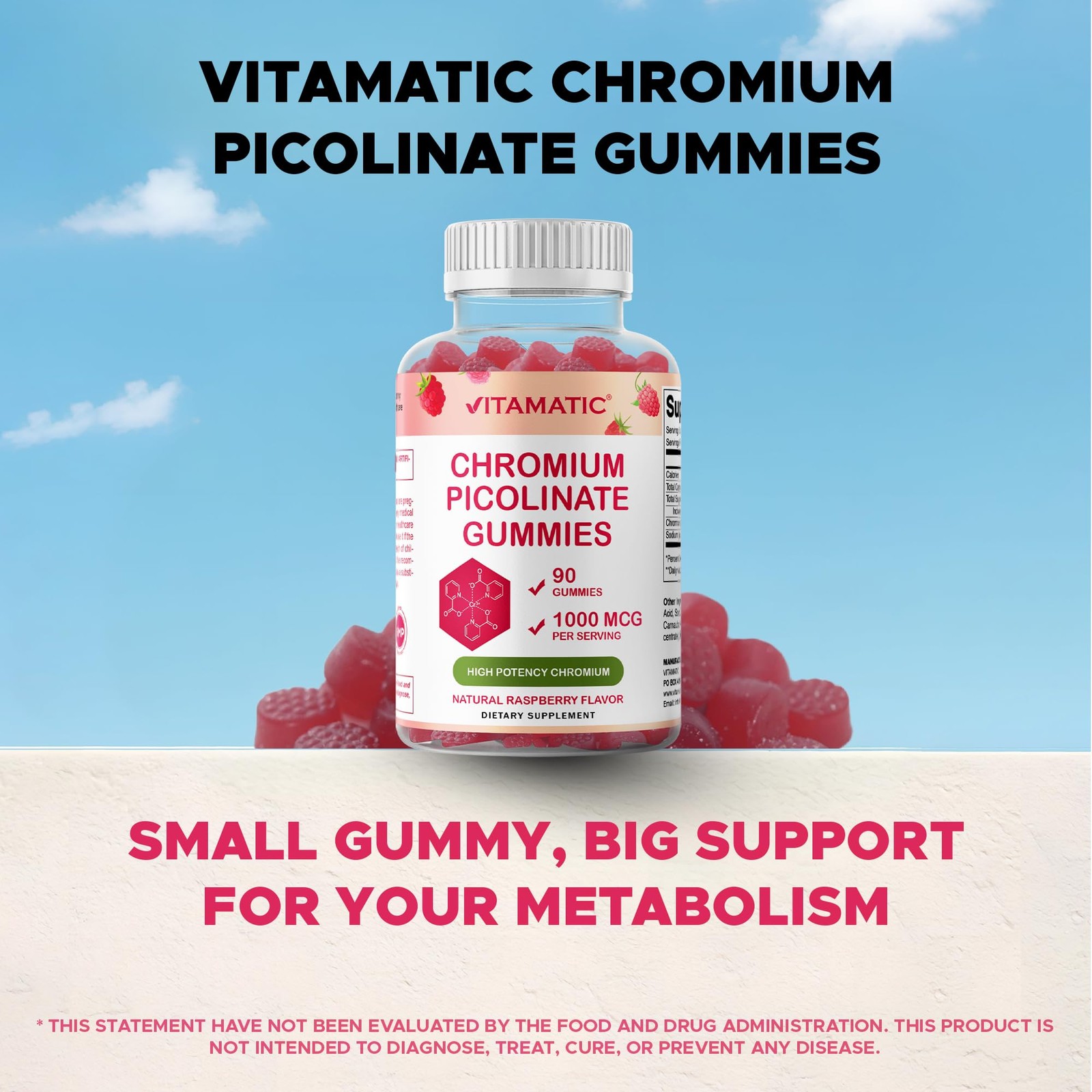 Vitamatic Chromium Picolinate 1000 mcg – 90 Gummies – 90 Count (Pack of 1)