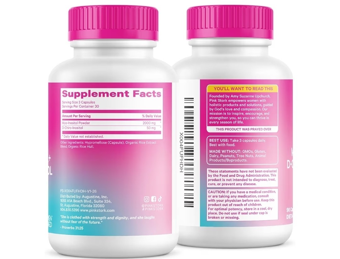 Pink Stork 40:1 Myo-Inositol + D-Chiro-Inositol 2000mg 90 Caps Gluten-Free