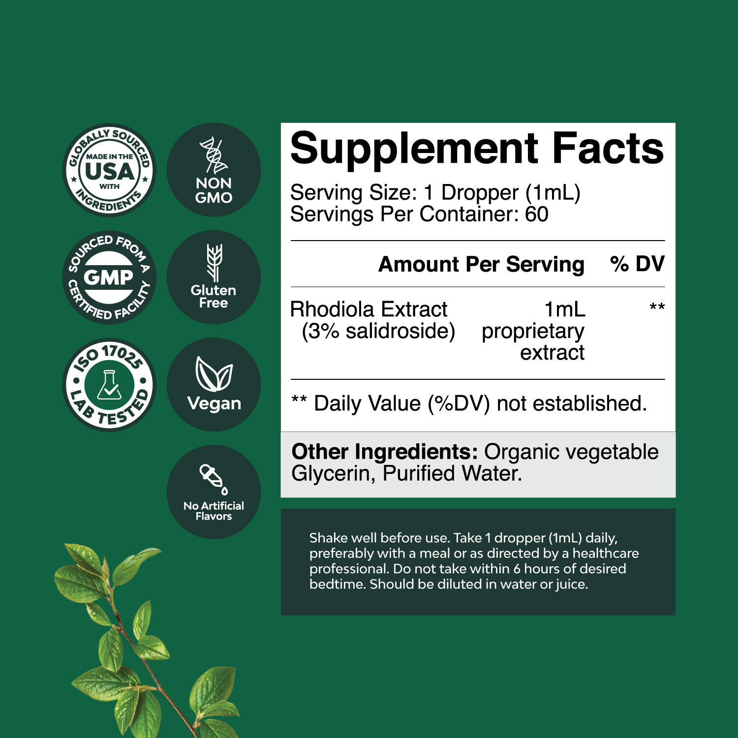 High Potency Rhodiola Rosea Tincture Liquid Rhodiola Supplement for Stress 60mL
