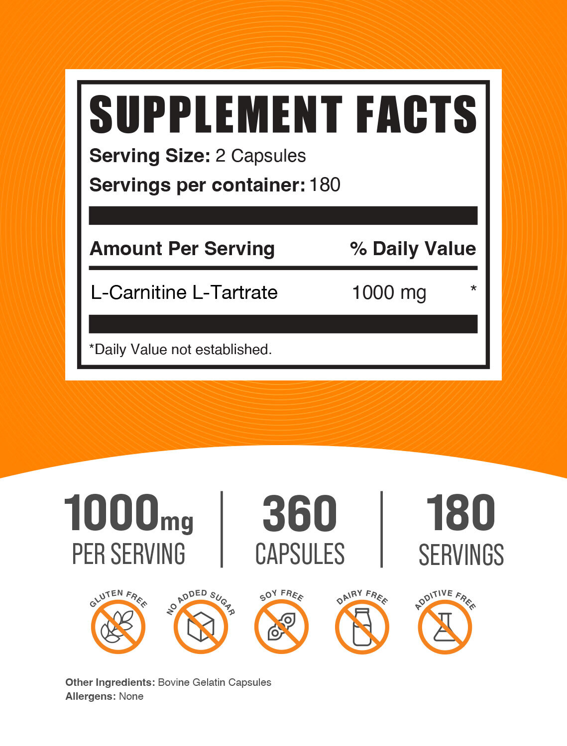 BulkSupplements L-Carnitine L-Tartrate 360 Capsules – 1000 mg Per Serving