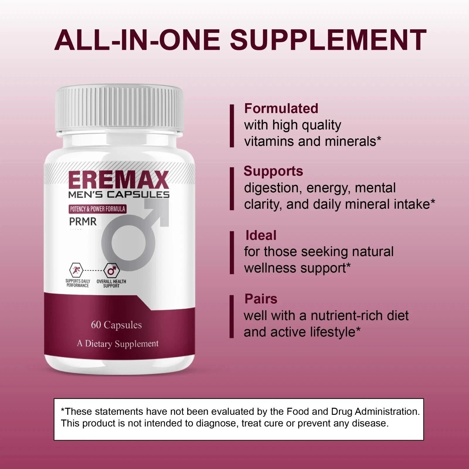 (3 pack) Eremax Capsules, Eremax Premium Performance Supplement – (180 Capsules)