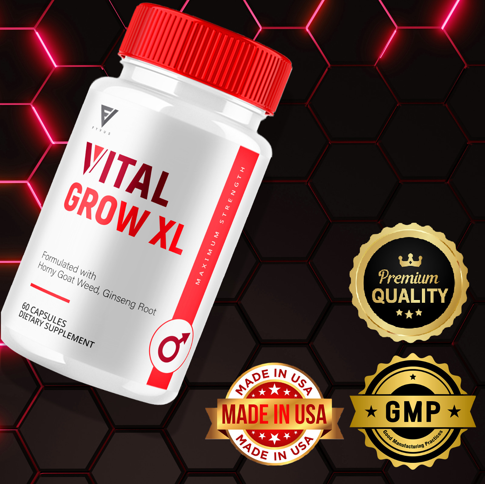 (3 Pack) Vital Grow XL Capsules, Vital Grow XL Maximum Strength (180 Capsules)