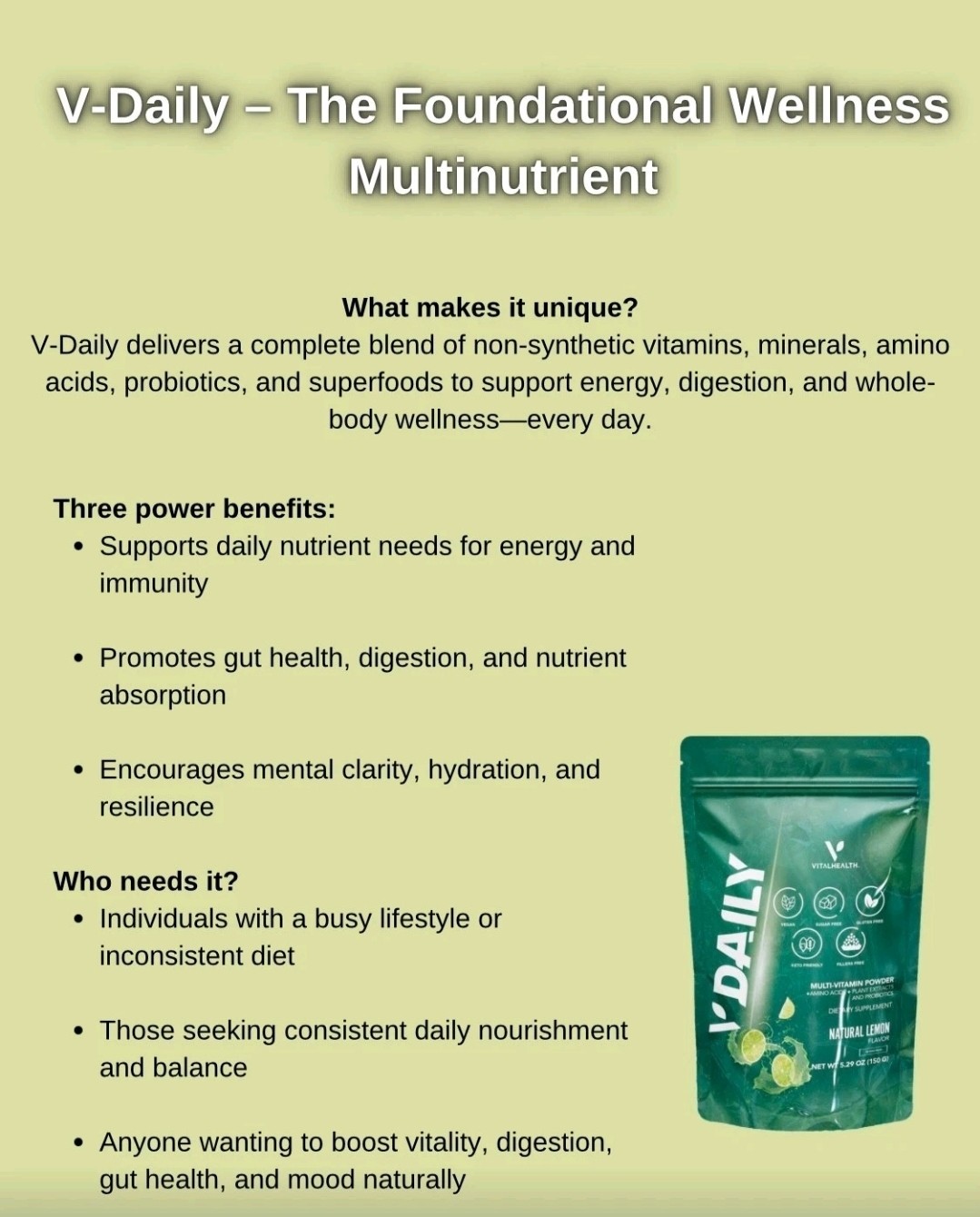 VitalHealth Powdered Multivitamin Lime Vegan Sugar-Free Keto Gluten Free