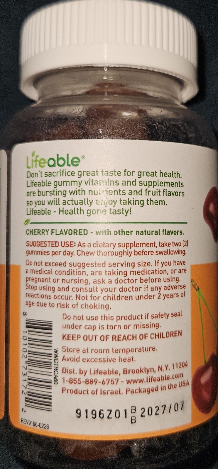 Lifeable Tart Cherry Gummies Uric Acid Support 2 PACK Supplement 60 Count