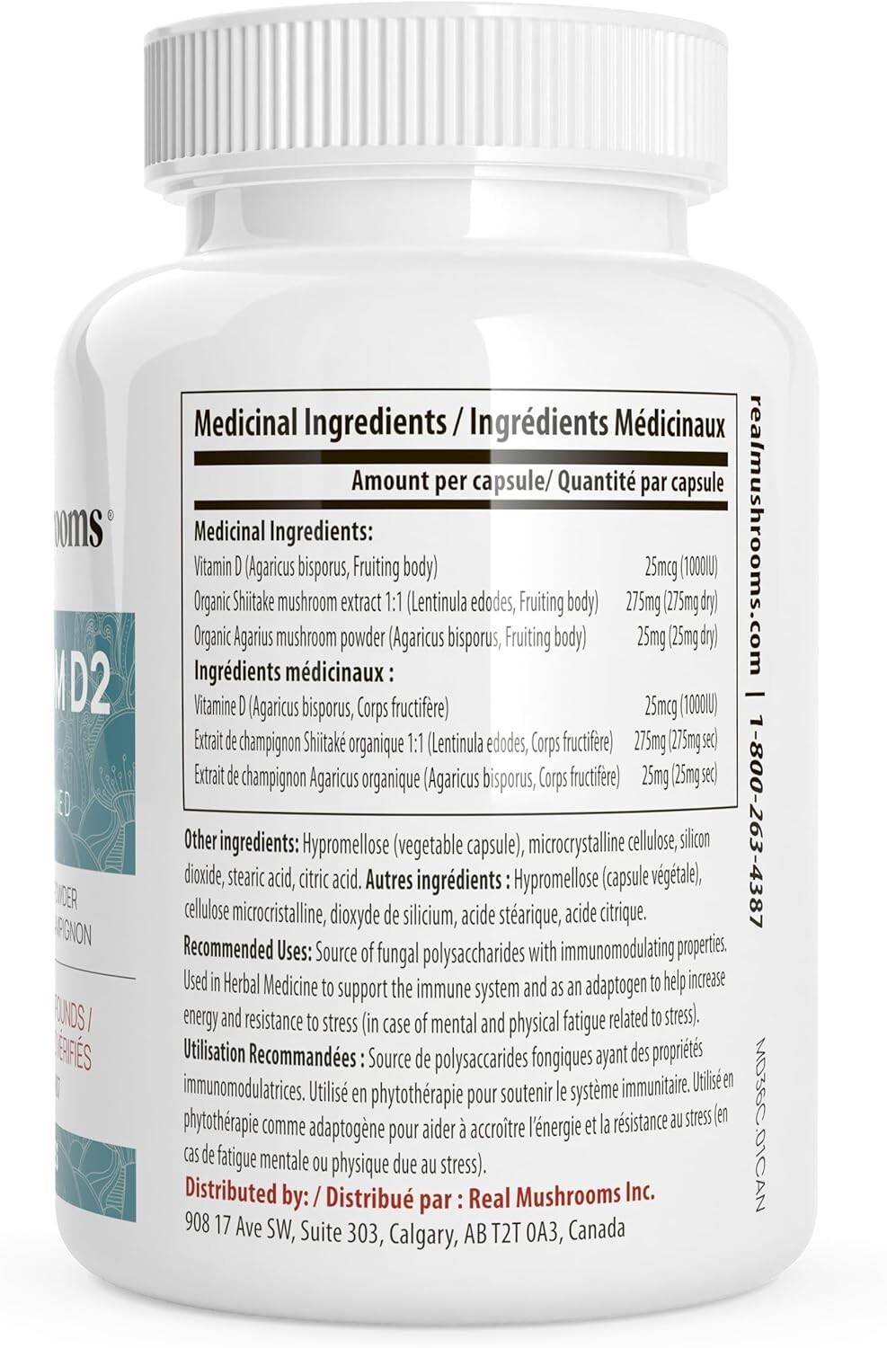 Real Mushrooms Organic Vitamin D2 Extract Kosher Non-GMO Pure Vegan 120 caps NEW