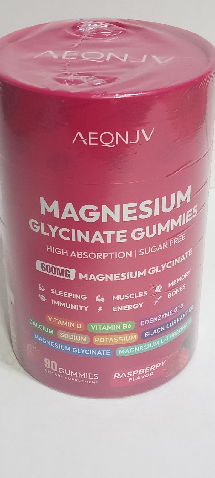 AEONJV Magnesium Glycinate Gummies Raspberry 90 Count High Absorption Sugar Free