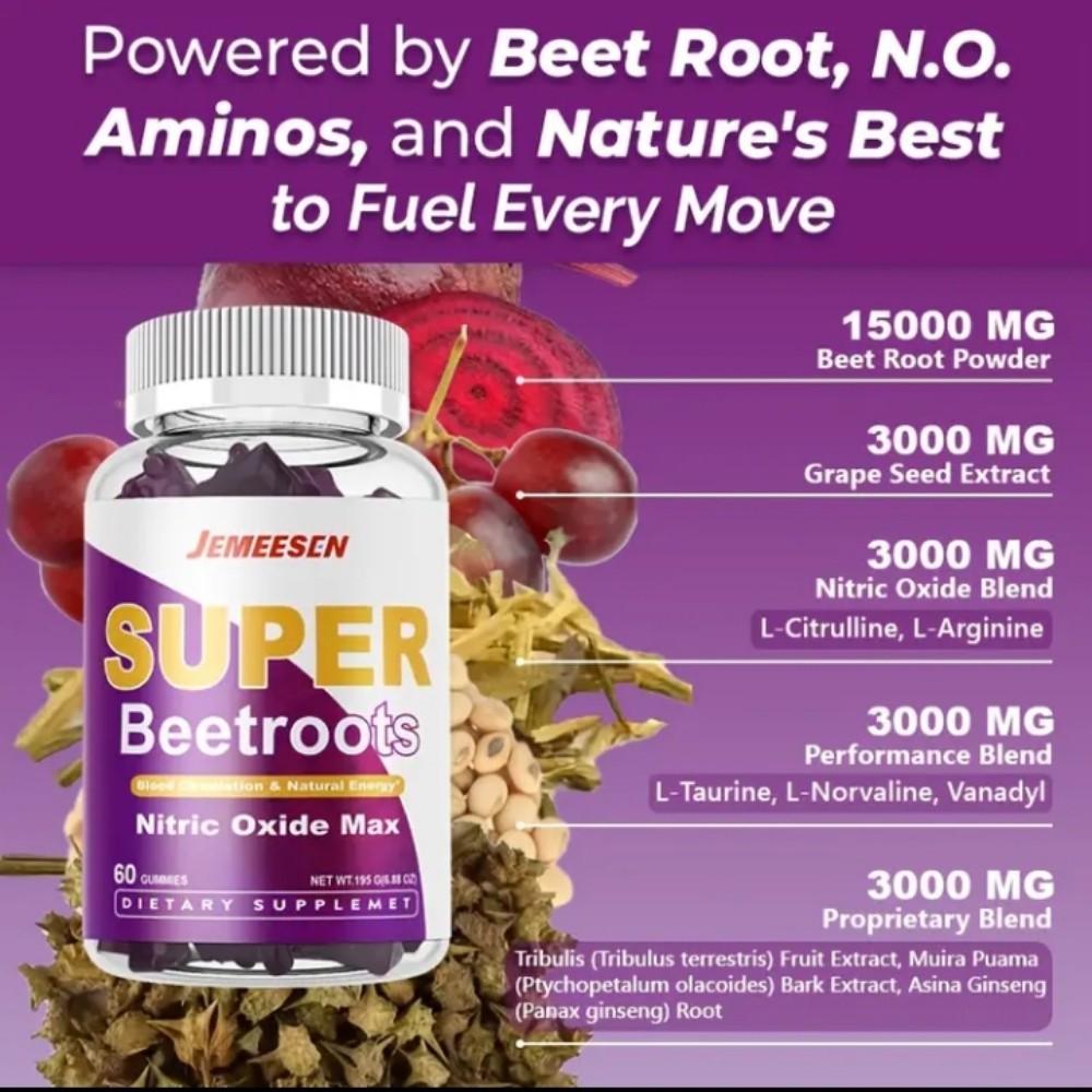 Beet Root Gummies Super Blend for Heart Health and Energy Vigor 1 Month Supp