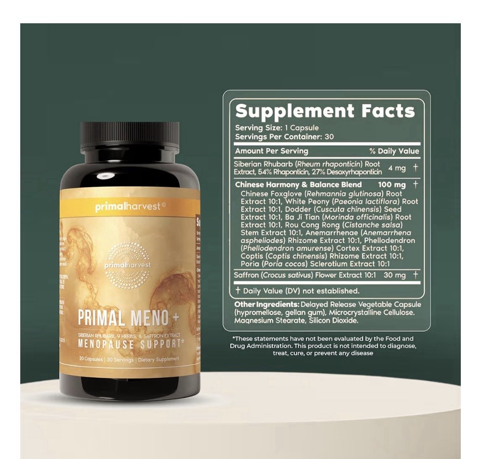 Primal Harvest Meno+ Menopause Support with Chinese Herbs Mood Support 30Capsule