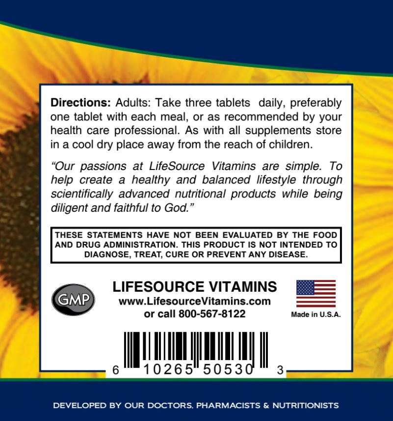 LifeSource Vitamins Multi Vitamin & Minerals 180 Tabs 71 Whole Food Ingredients