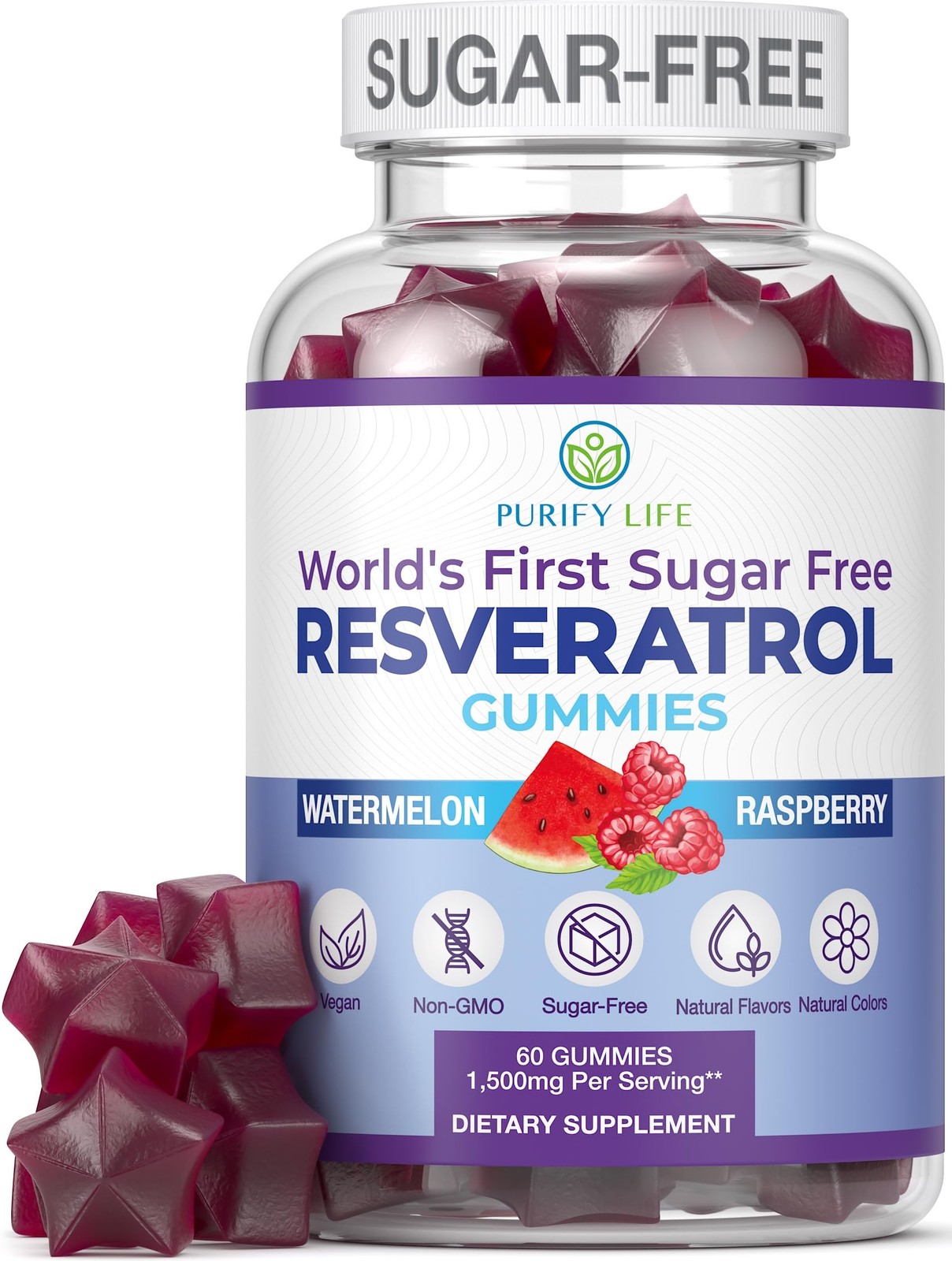 Sugar-Free Resveratrol Gummies – Potent Anti-Aging 60 Count (Pack of 1), Pink