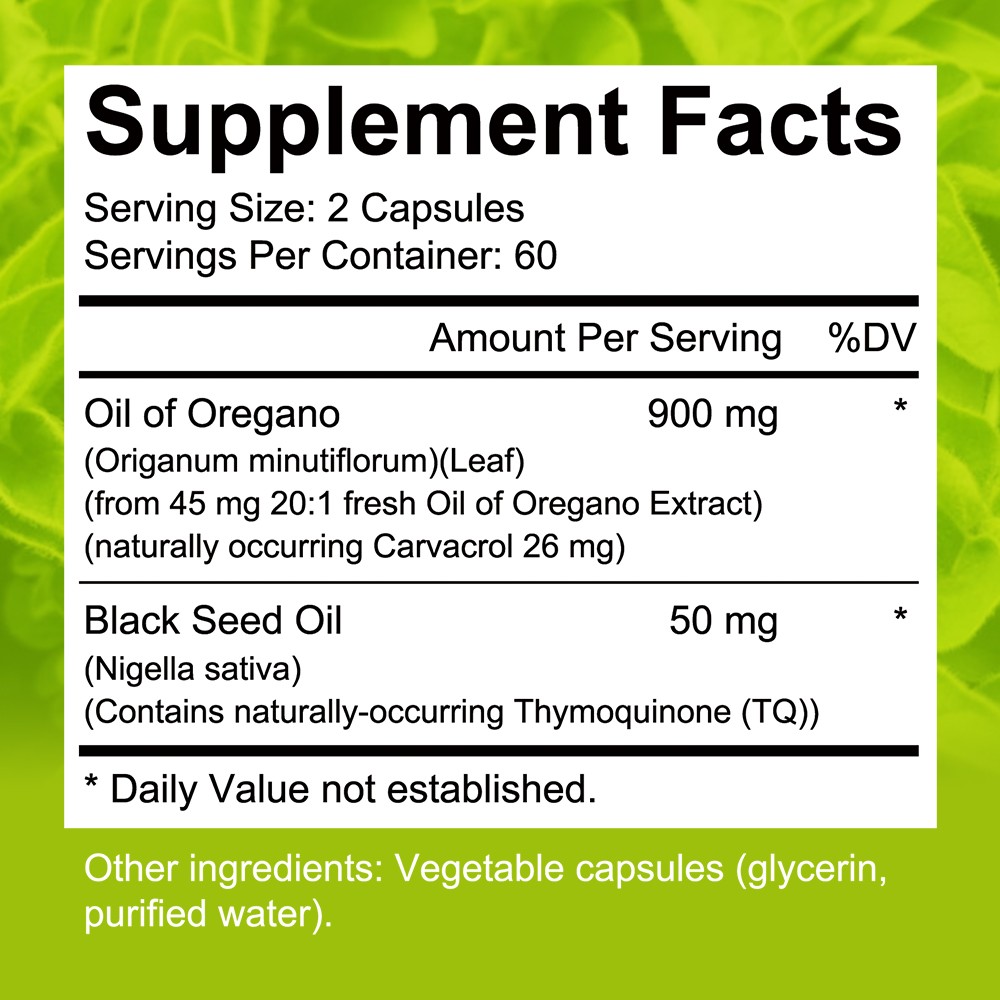 Oil of Oregano with Black Seed Oil – Immune Support Supplement 30/60/120 Caps