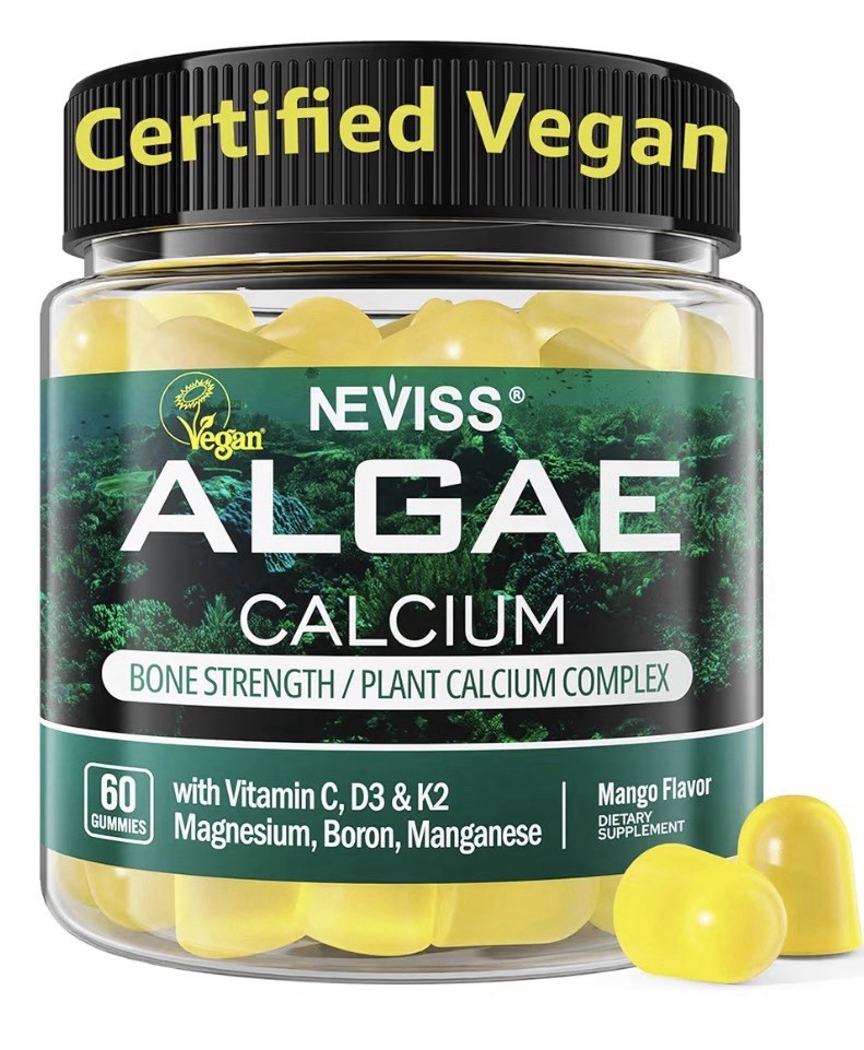 2 Pack Neviss Algae Calcium Gummies Magneisum Vitamin D3 K2, C Bone Strength