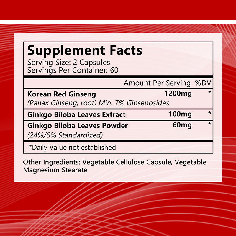 Ginkgo Biloba + Ginseng Capsules – Improved Endurance – Increased Energy