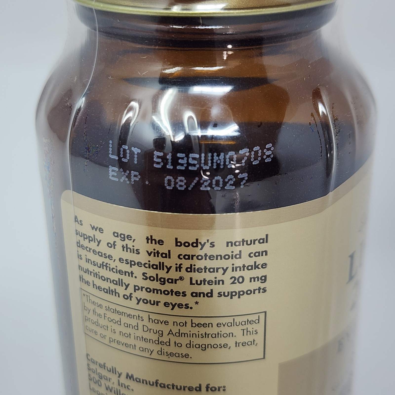 Solgar Lutein 20 mg, 60 Softgels Exp 08/2027