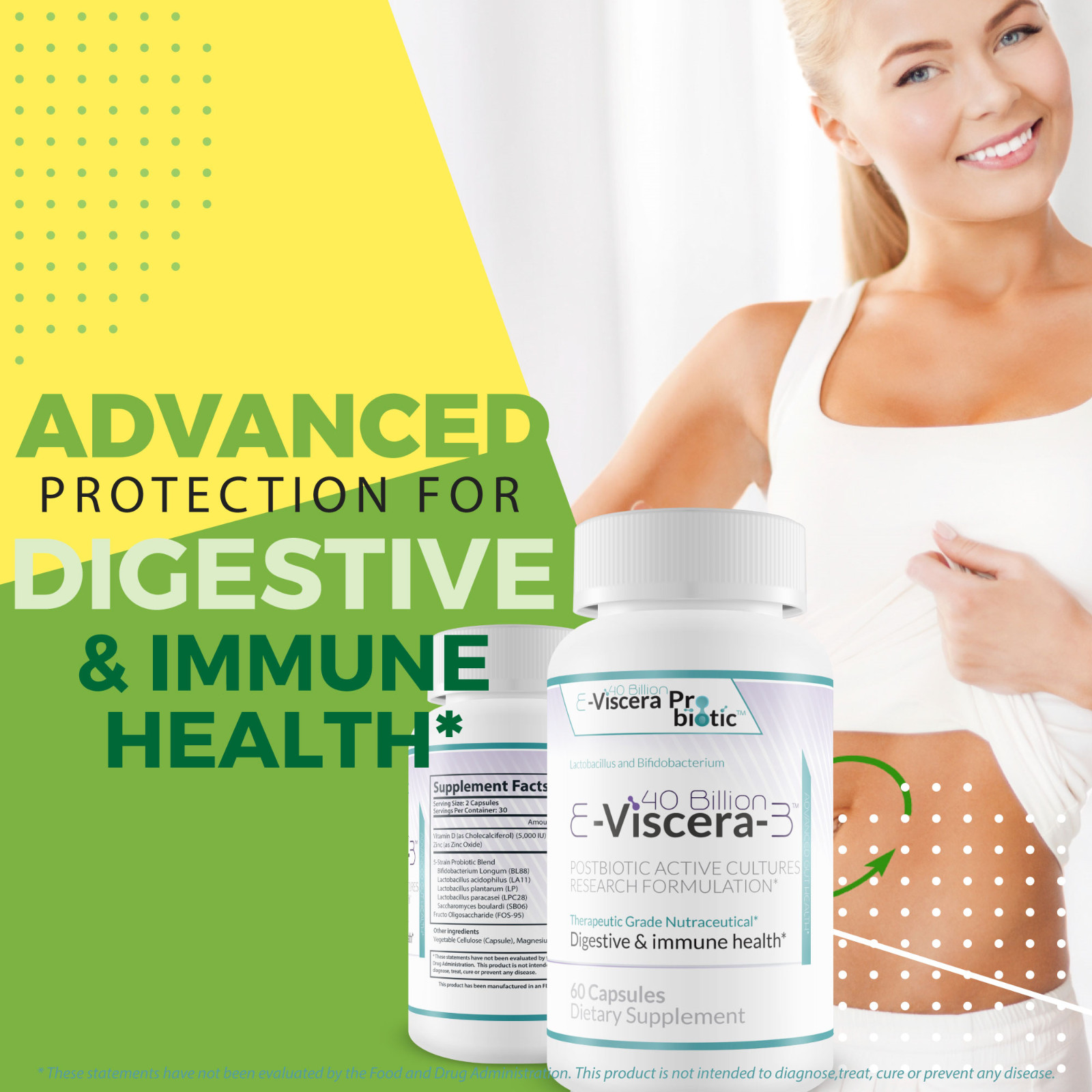 40 Billion E-Viscera-3 Probiotic Supplement – Digestive and Immune Health