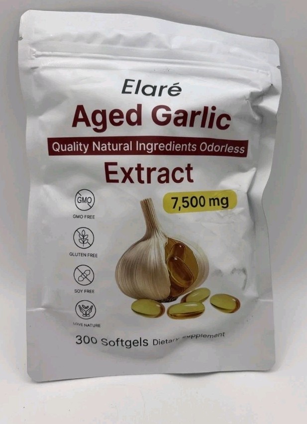 Elare Aged Garlic Extract 300 Softgels 7500mg Odorless Heart Immune 2pk Exp 1/28