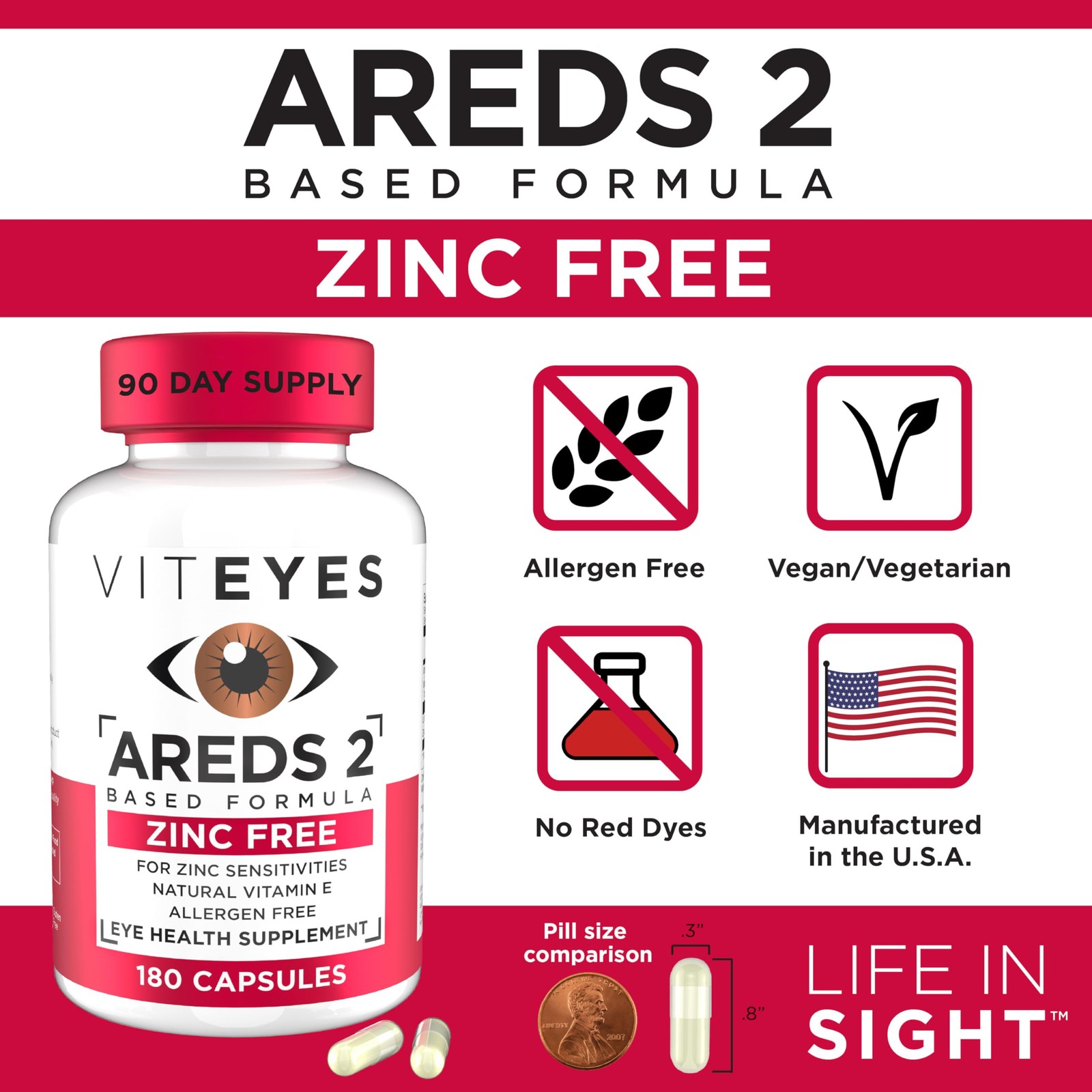 Viteyes AREDS 2 Zinc Free Macular 60 Count (Pack of 1), Capsule