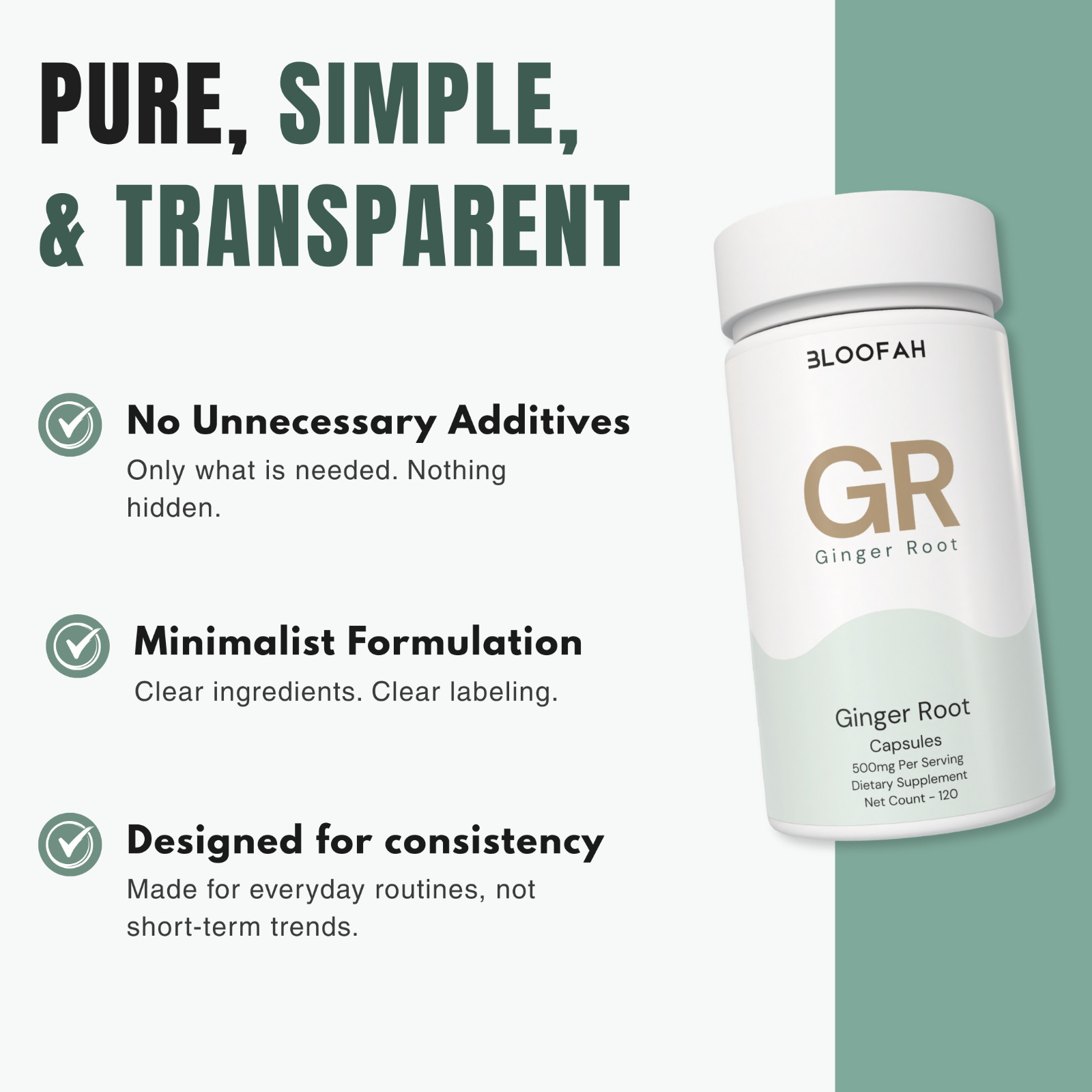 Bloofah GR Ginger Root Extract 10:1 500mg | 120 Capsules | Gingerols | Wellness