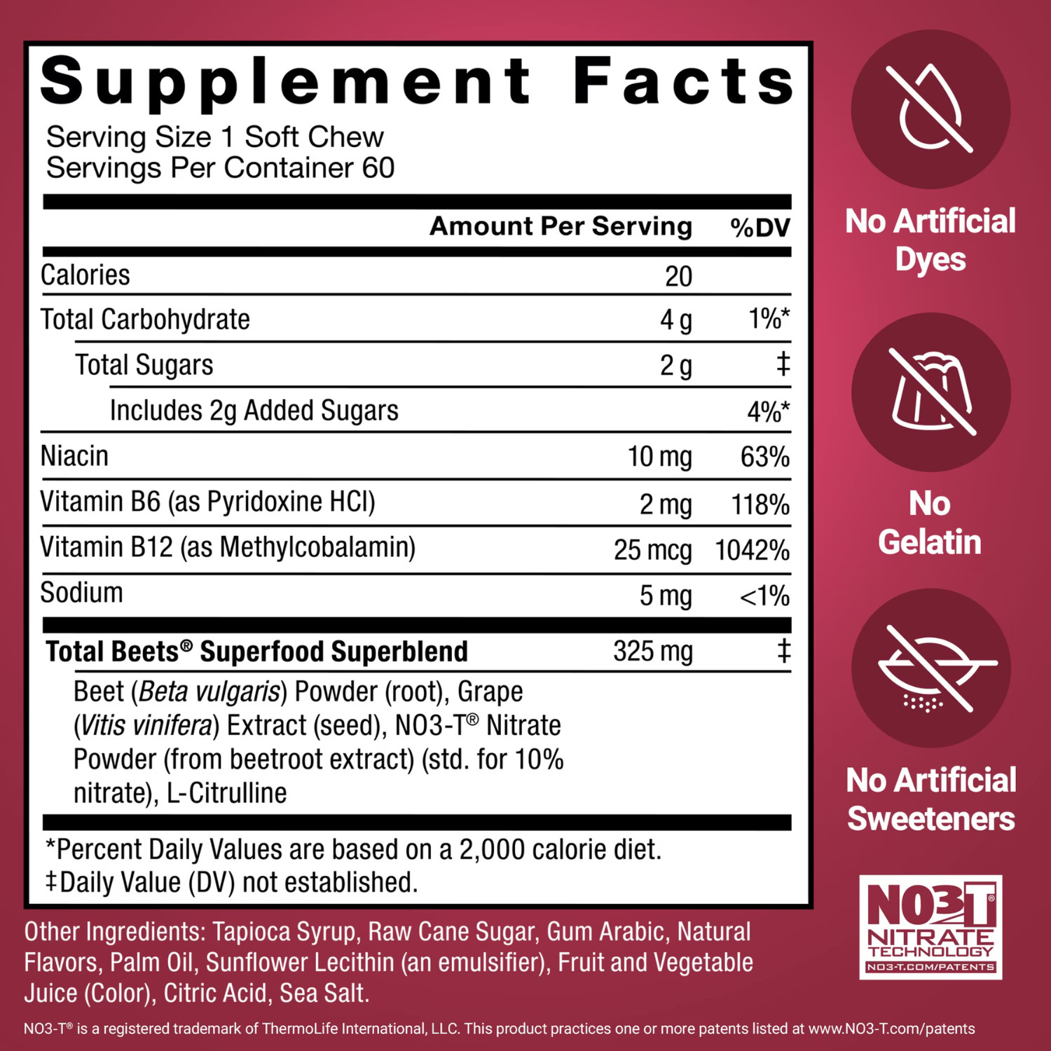Force Factor Total Beets Soft Chews Beetroot 60 Chews Energy, 2 Pack